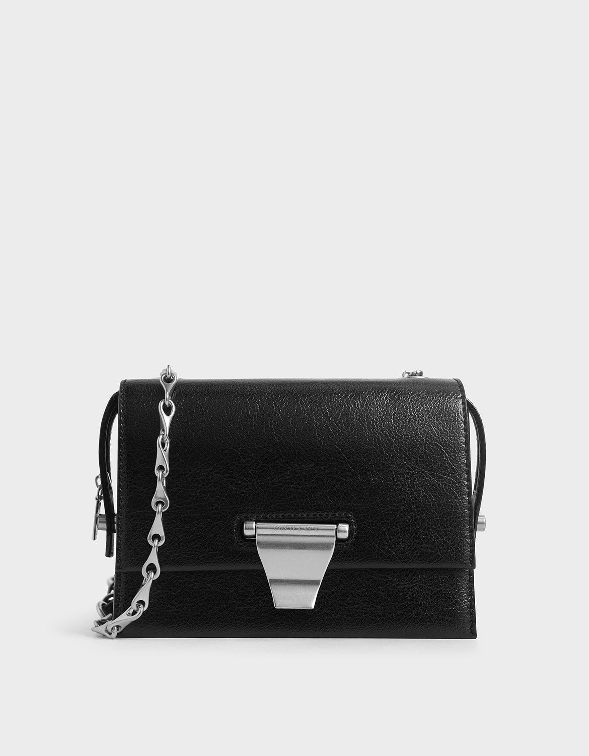 

Metal Push-Lock Crossbody Bag, Black