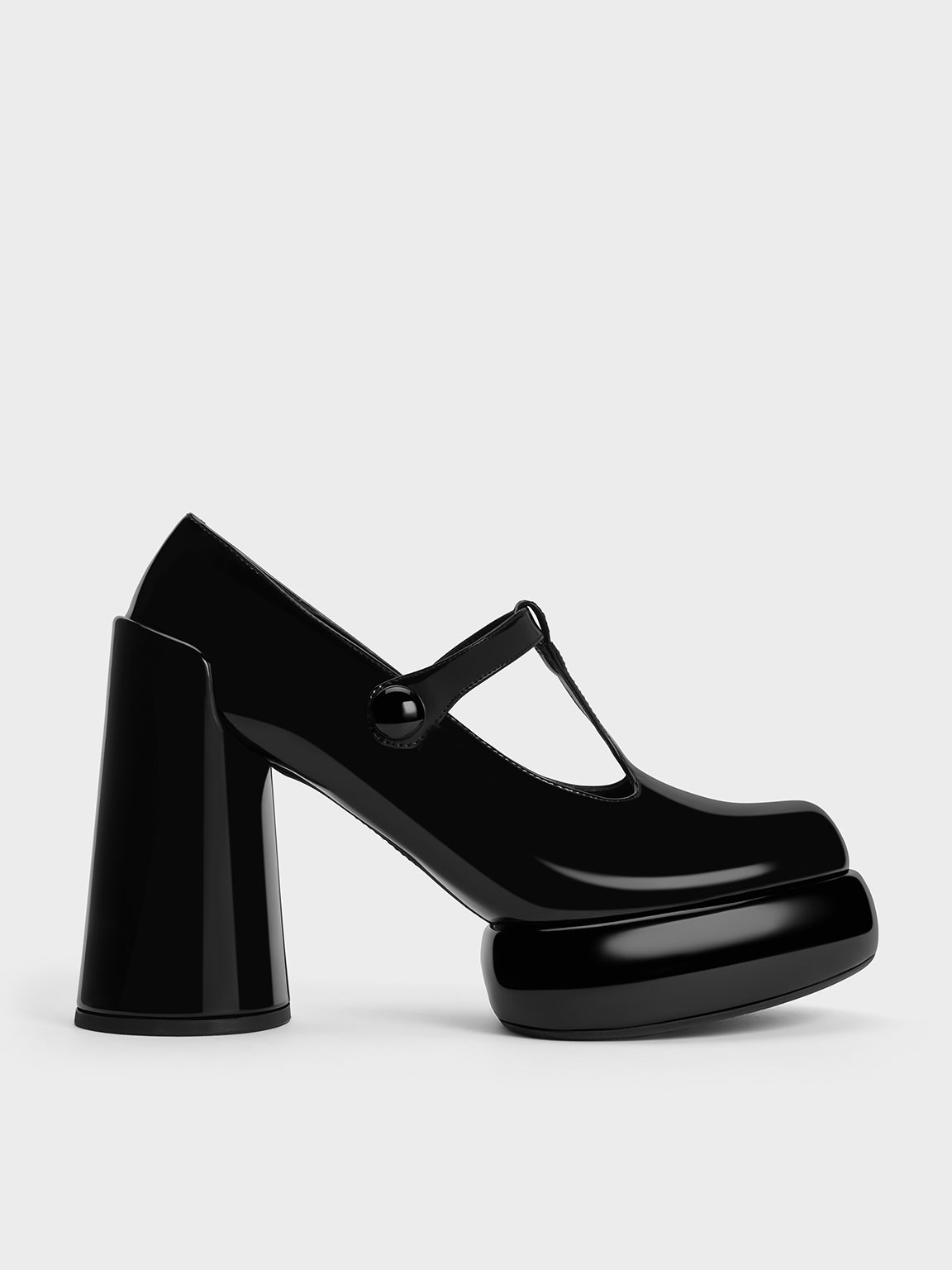Charles & Keith Darcy Patent T-bar Platform Mary Janes In Black Patent