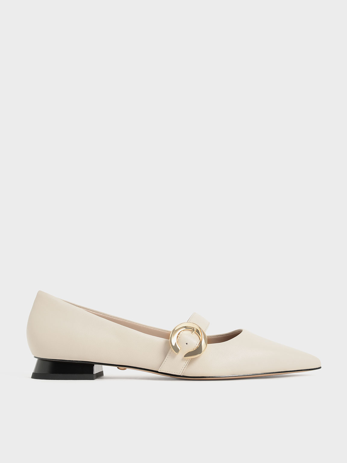 

Metallic Buckle Leather Mary Janes, Chalk
