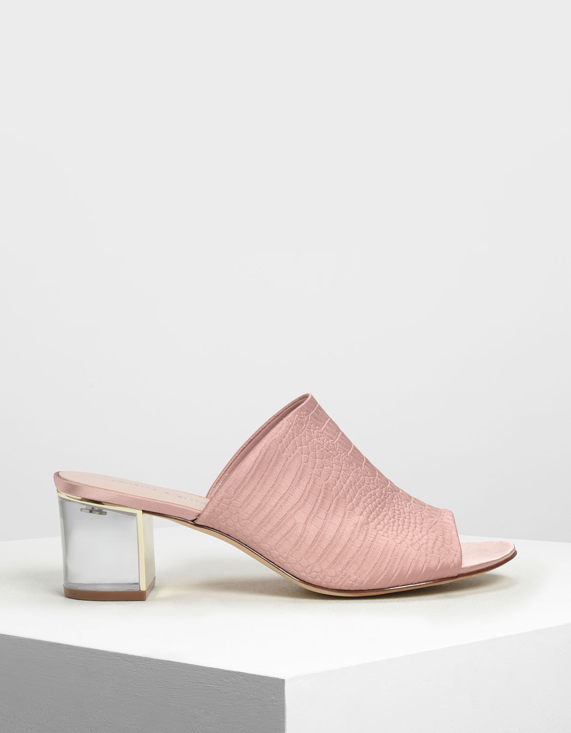 

Embossed Fabric Heeled Slide Sandals