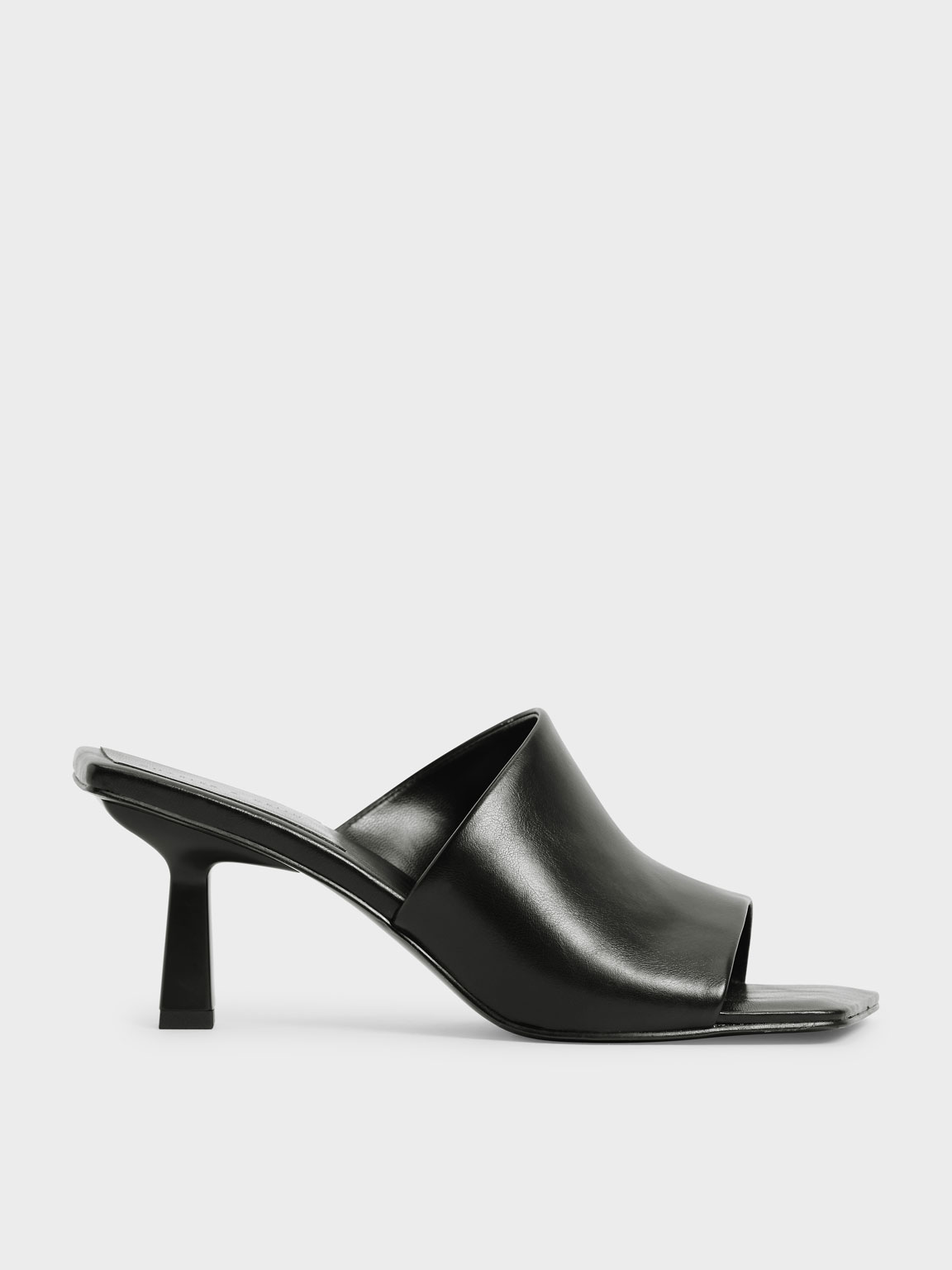 

Asymmetric Square Toe Mules, Black
