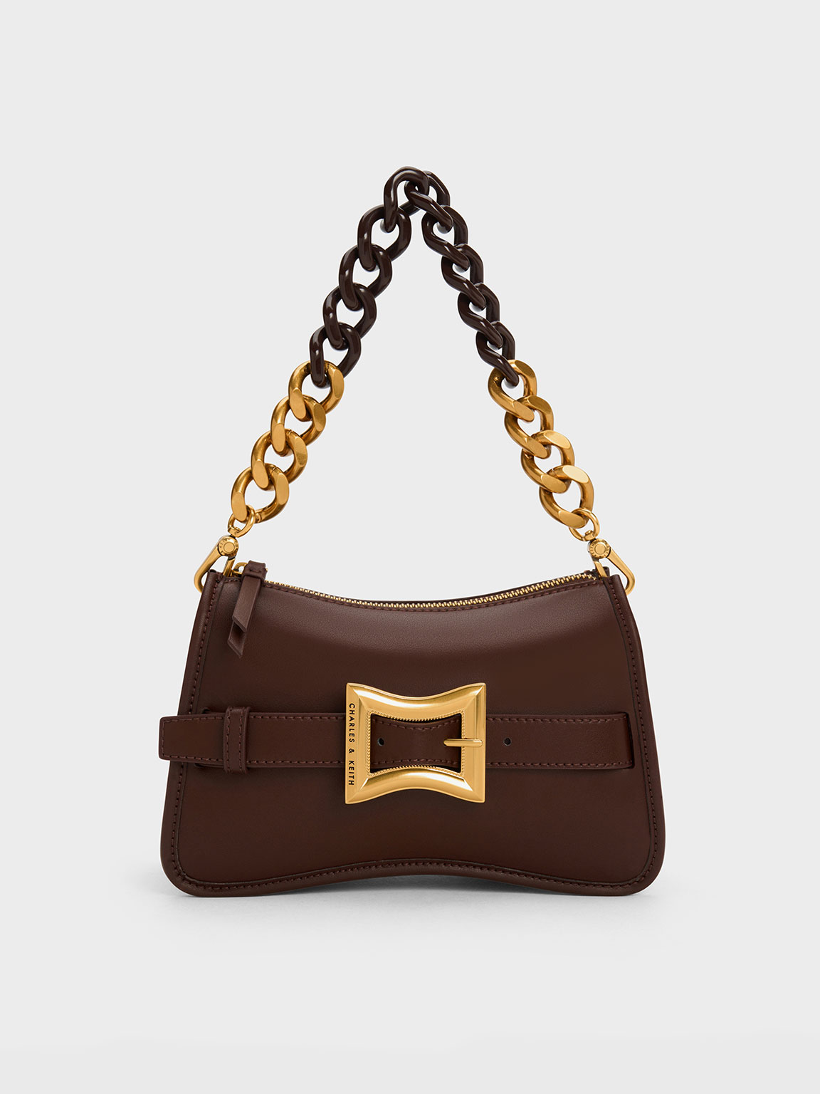 Charles & Keith Xanthe Chunky Chain Shoulder Bag In Dark Brown