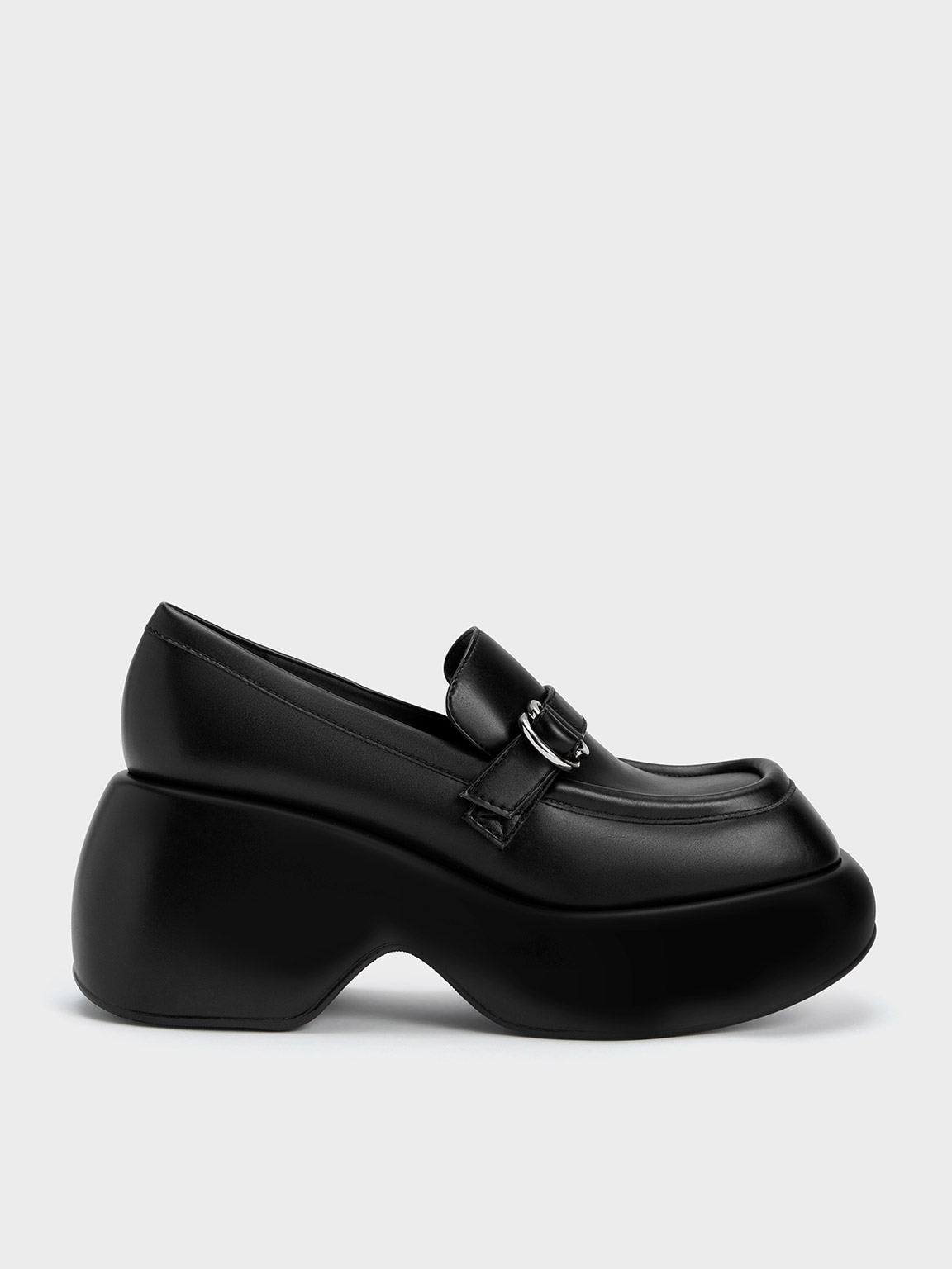 Charles & Keith Buckled Platform Penny Loafers In Black