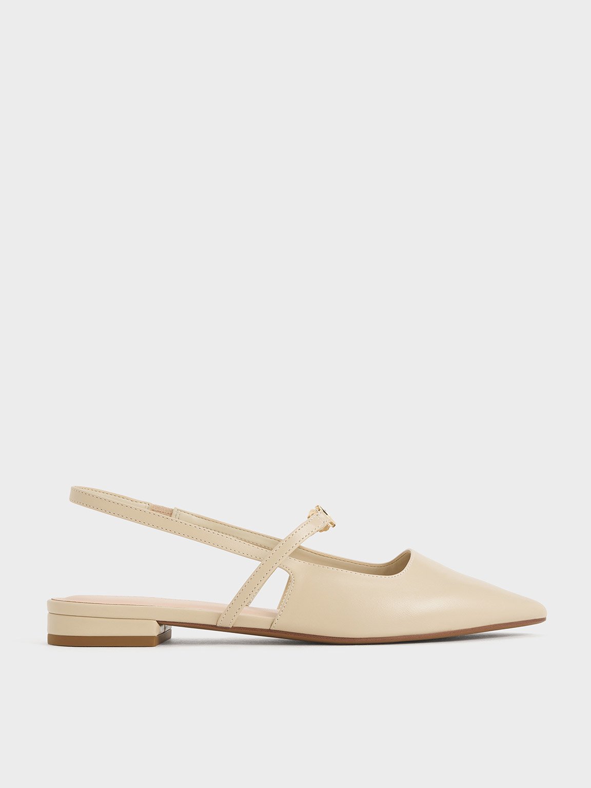 Charles & Keith Metallic-accent Pointed-toe Slingback Flats In Taupe