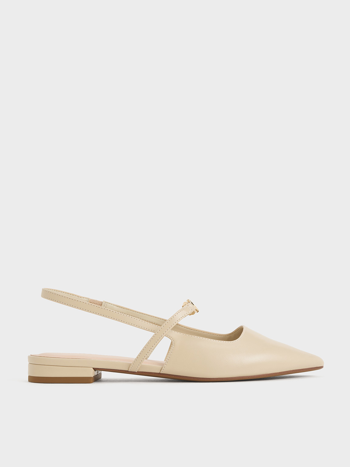 CHARLES & KEITH CHARLES & KEITH - TRIFINA METALLIC-ACCENT POINTED-TOE SLINGBACK FLATS