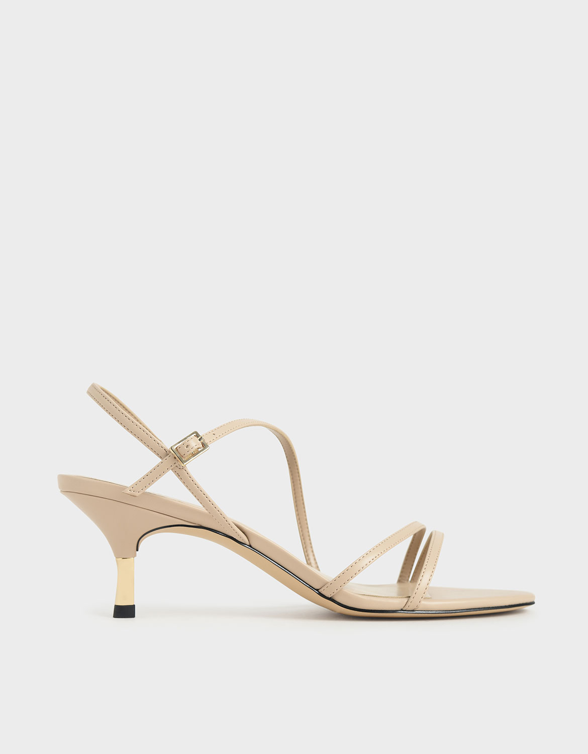 

Strappy Metallic Heel Sandals, Nude