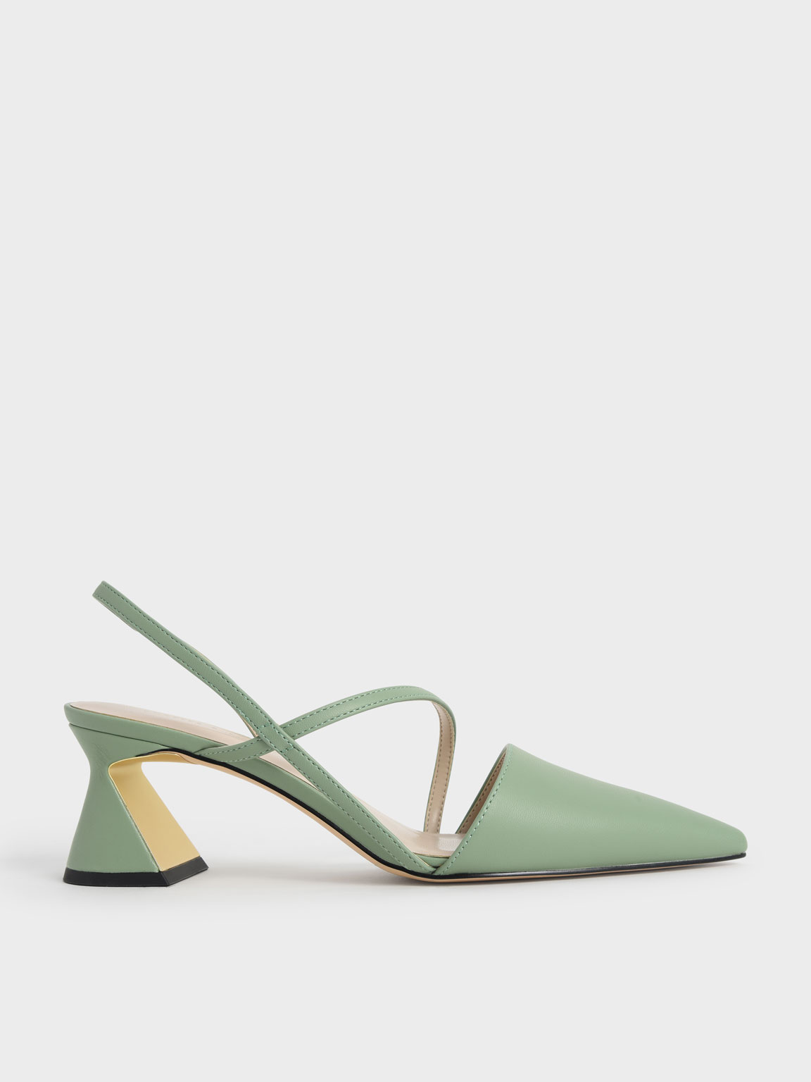 

Asymmetric Strap Geometric Heel Pumps, Green