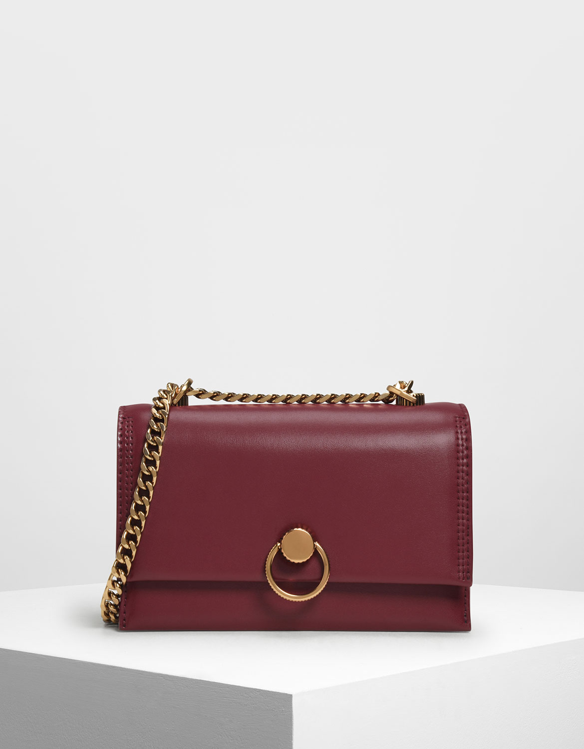 

Chain & Strap Push Lock Shoulder Bag, Prune