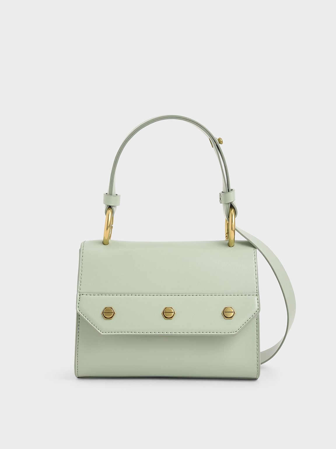 

Studded Top Handle Bag, Mint green