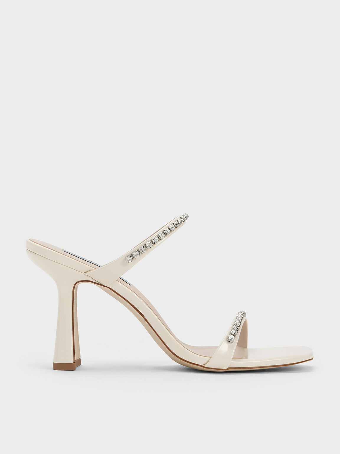 Charles & Keith Patent Gem-encrusted Heeled Sandals In Chalk