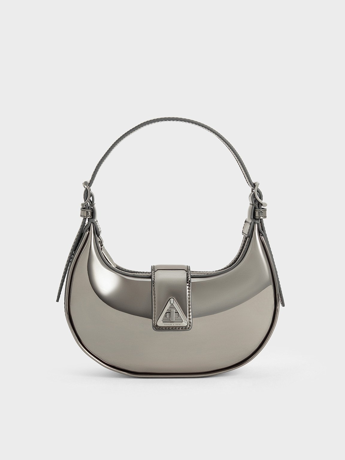 Pewter Trice Metallic-Accent Belted Shoulder Bag - CHARLES & KEITH UK