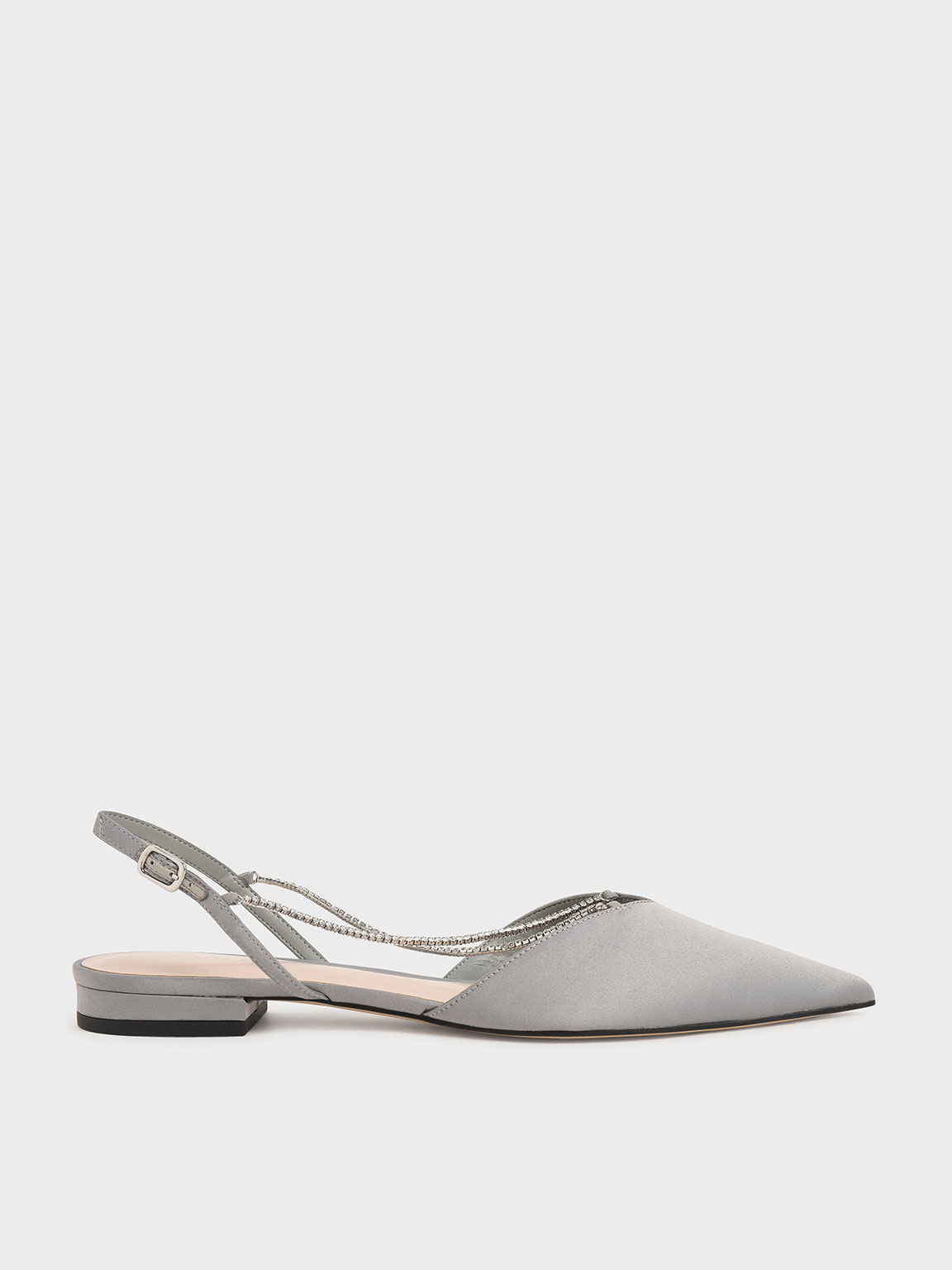 

Satin Gem-Embellished Slingback Flats, Light blue
