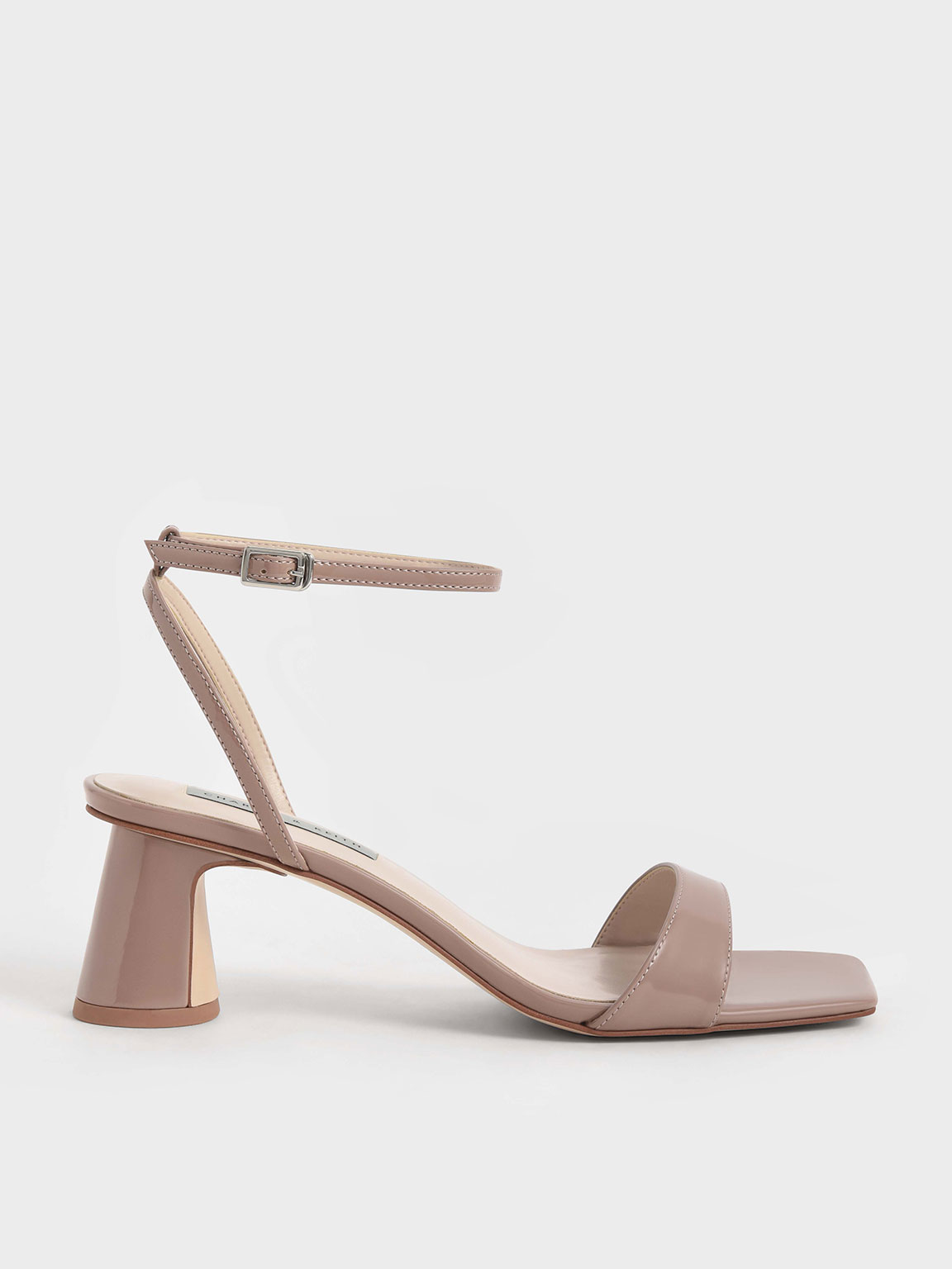 Patent Ankle-Strap Cylindrical Heel Sandals