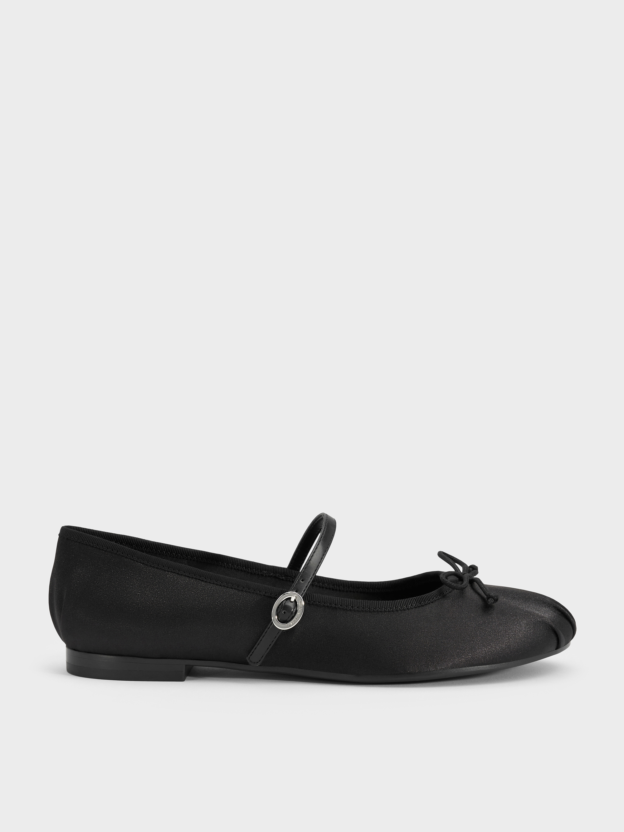 Black Emiko Satin Bow Mary Jane Flats | CHARLES & KEITH UK