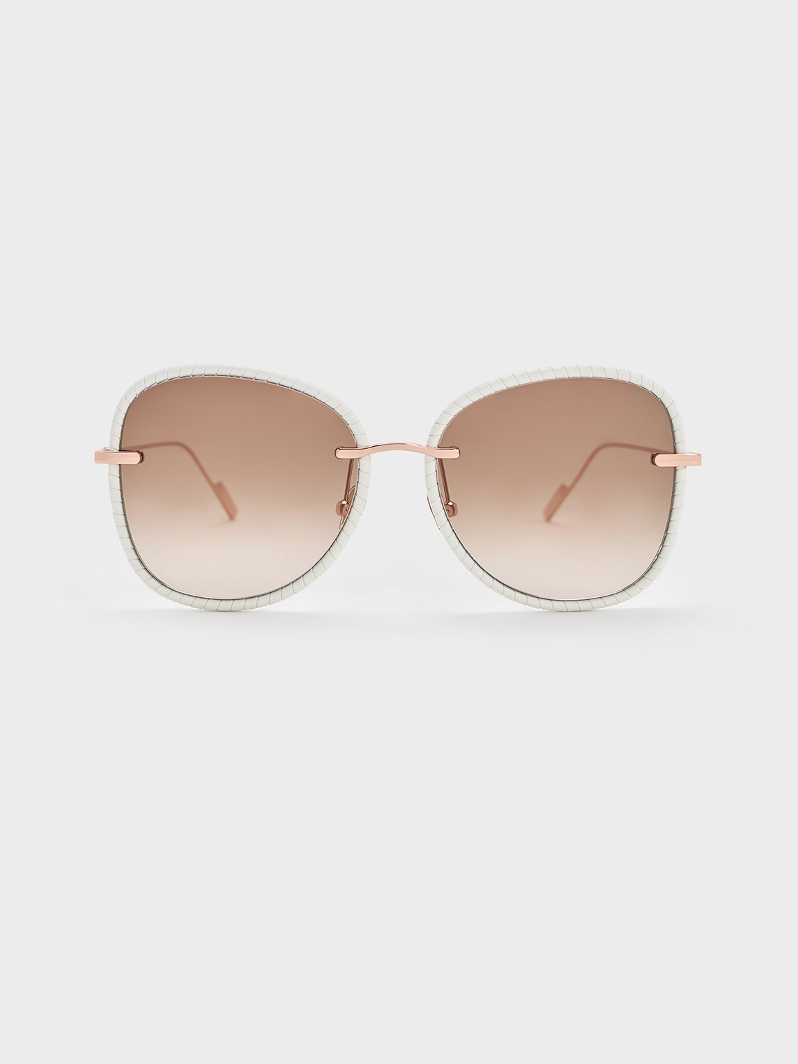 Charles & Keith Leather Braided-rim Butterfly Sunglasses In White