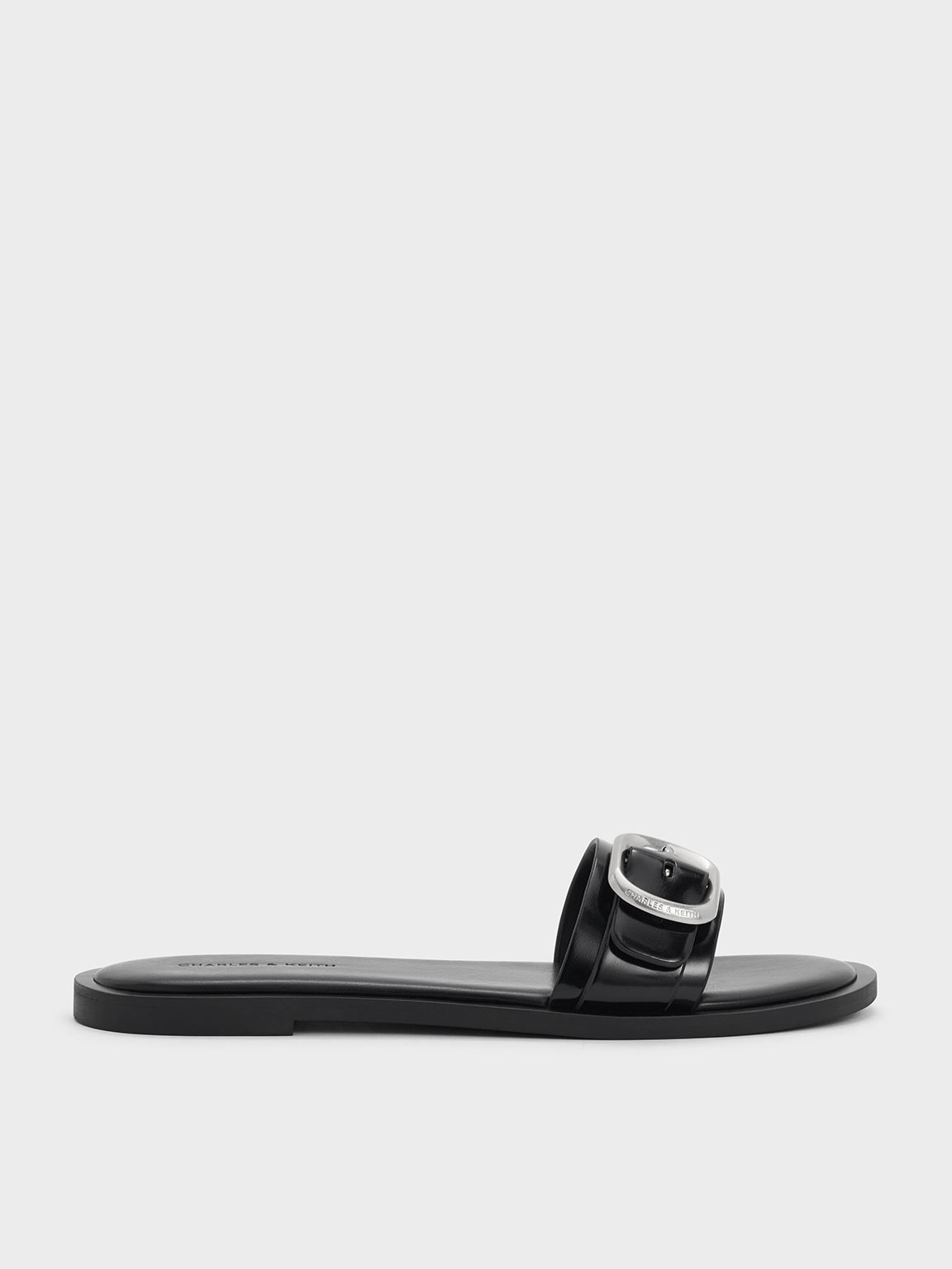 Charles & Keith - Buckle-strap Slide Sandals In Black Box