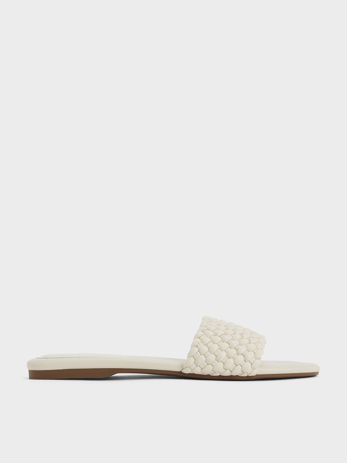 Charles & Keith Woven Open-toe Slides In Chalk