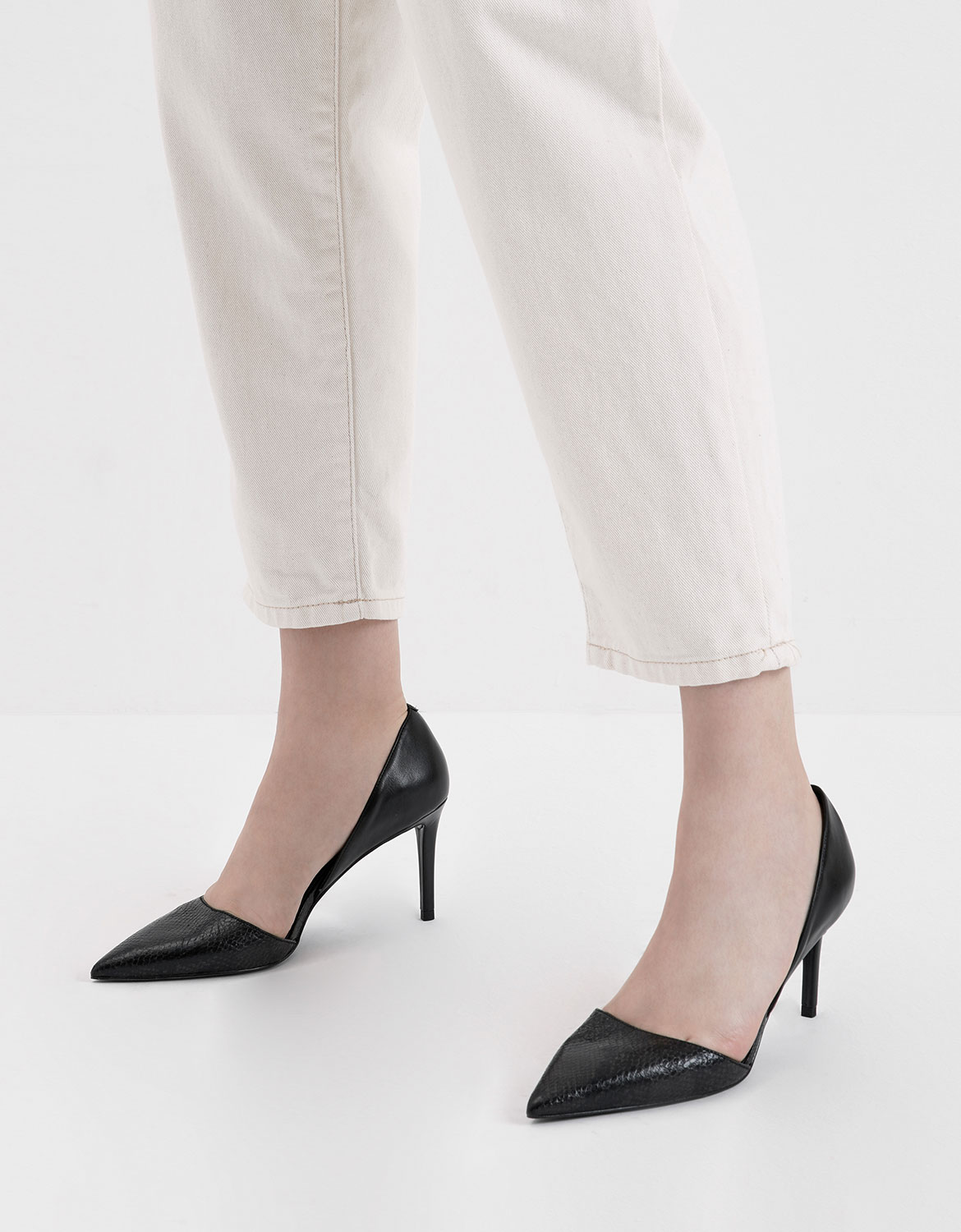 

Snake Print D'Orsay Pumps, Black