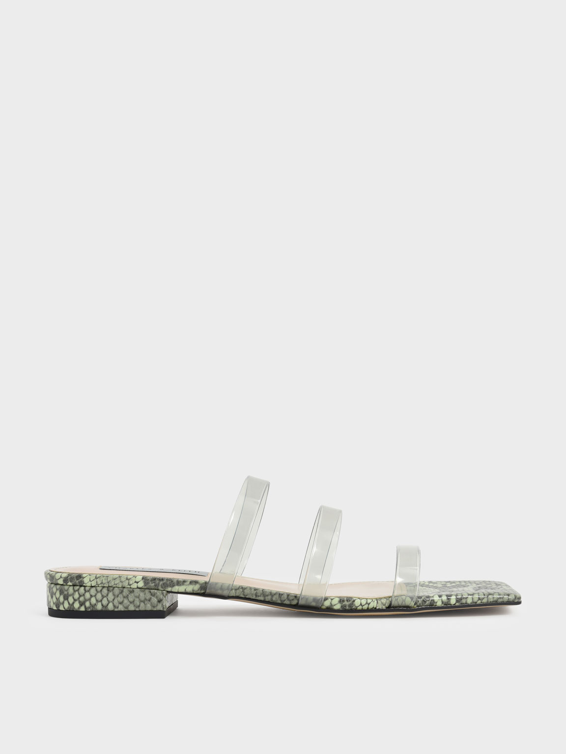

Clear Strap Snake Print Slide Sandals