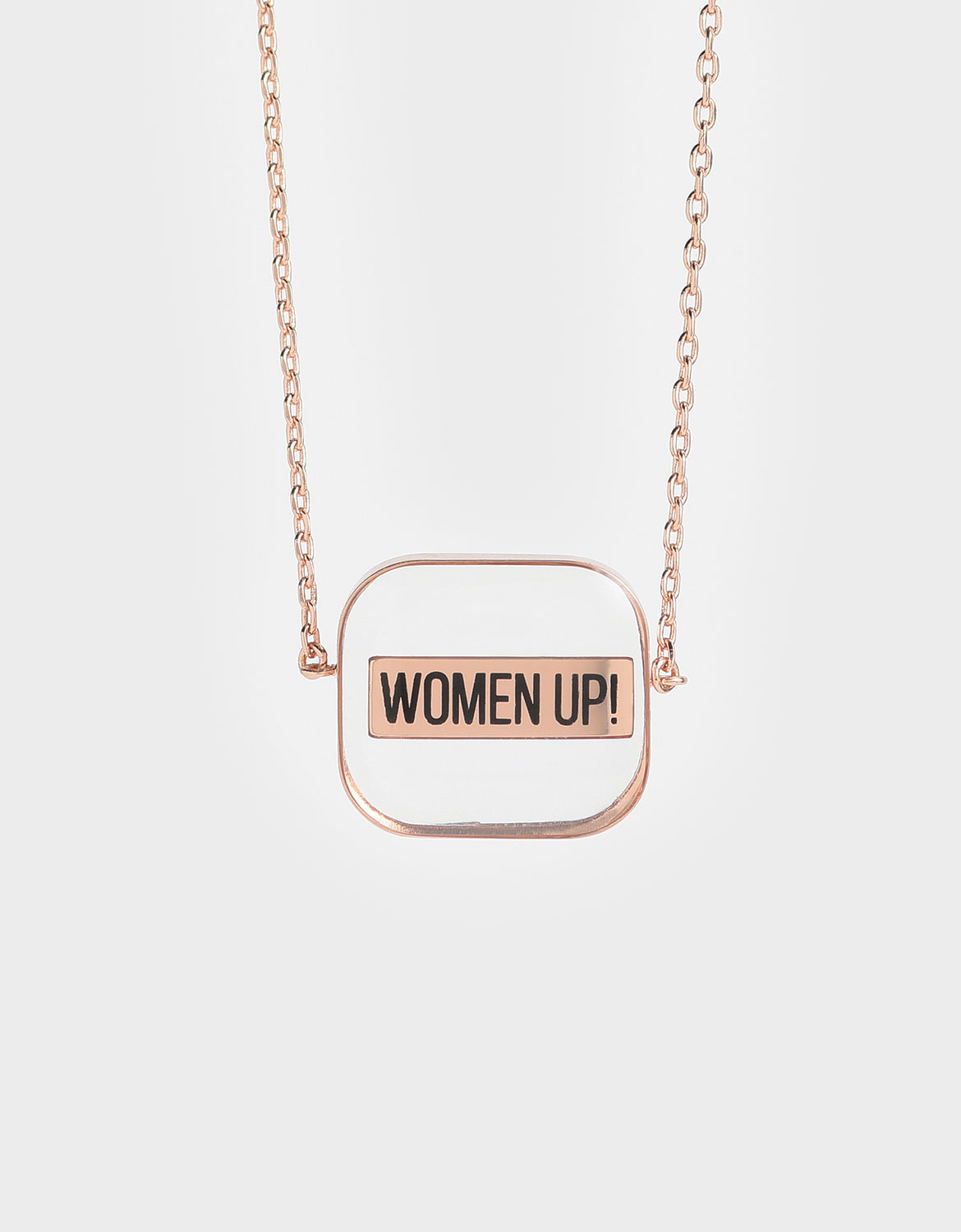 

WOMEN UP!" Acrylic Necklace, Rose gold