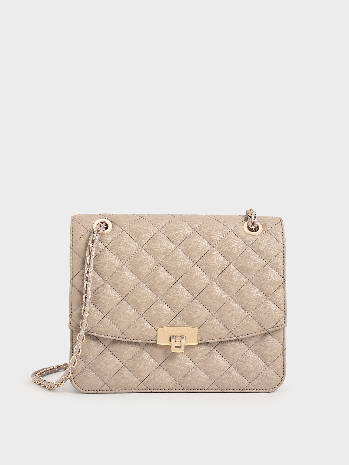 

Quilted Chain Strap Clutch, Sand