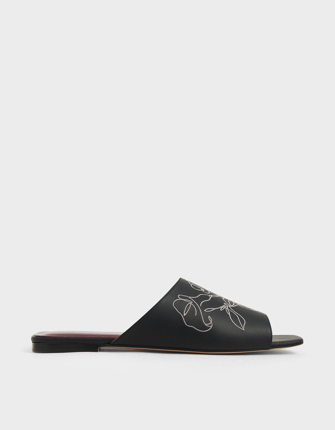 

Floral Embroidered Slide Sandals, Black