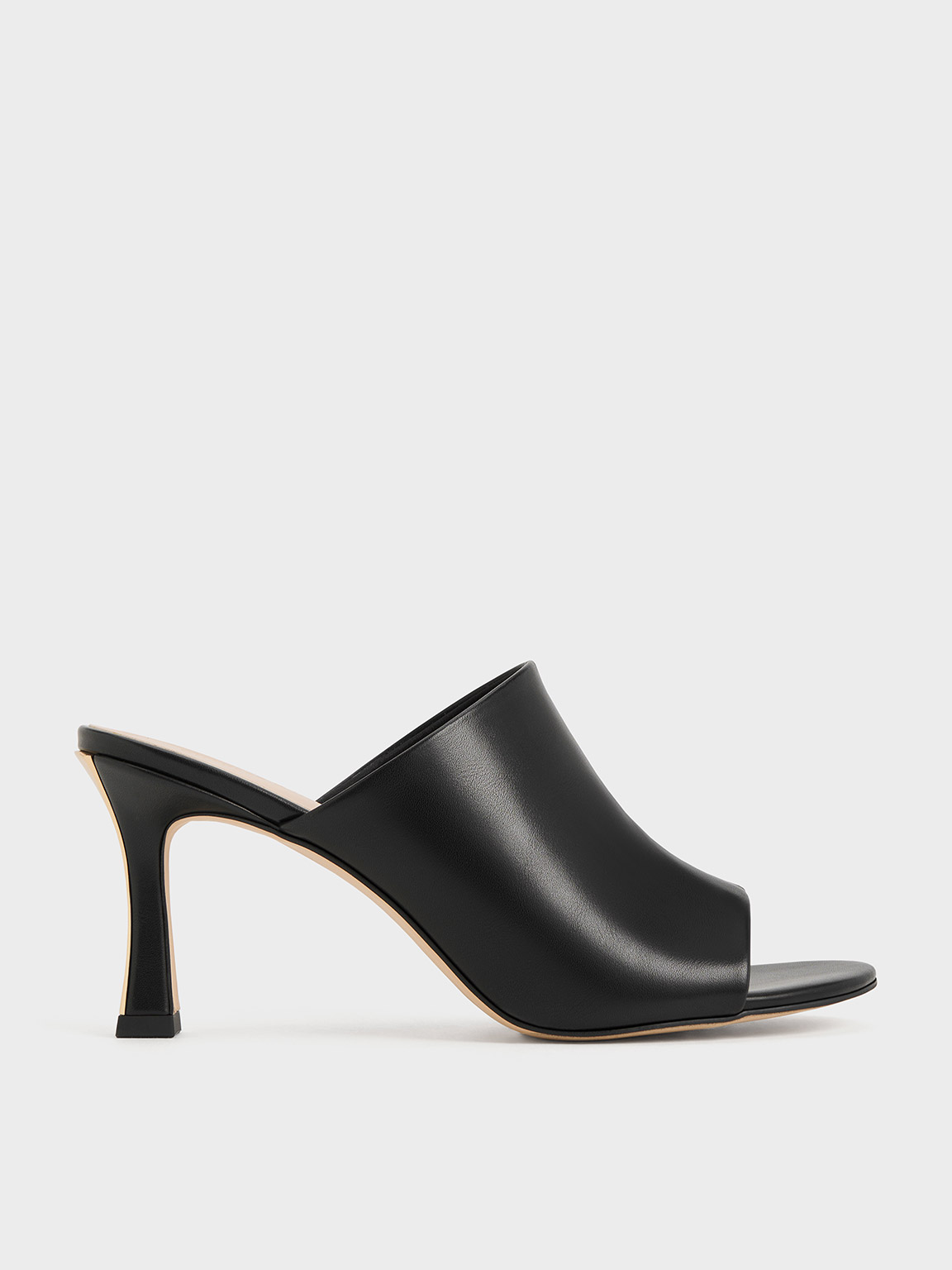 Black Round-Toe Heeled Mules - CHARLES & KEITH UK