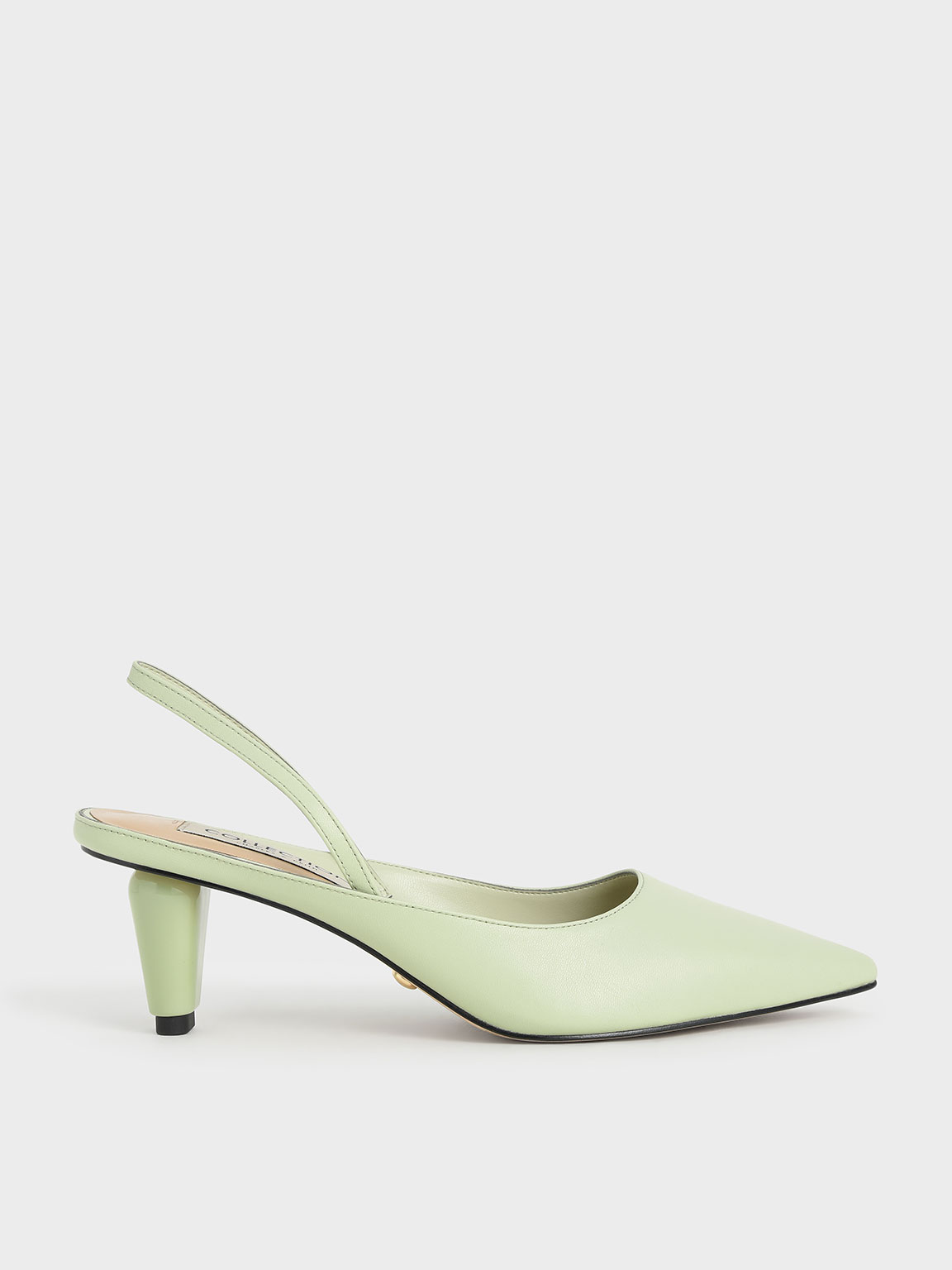 

Leather Sculptural Heel Slingback Pumps, Green