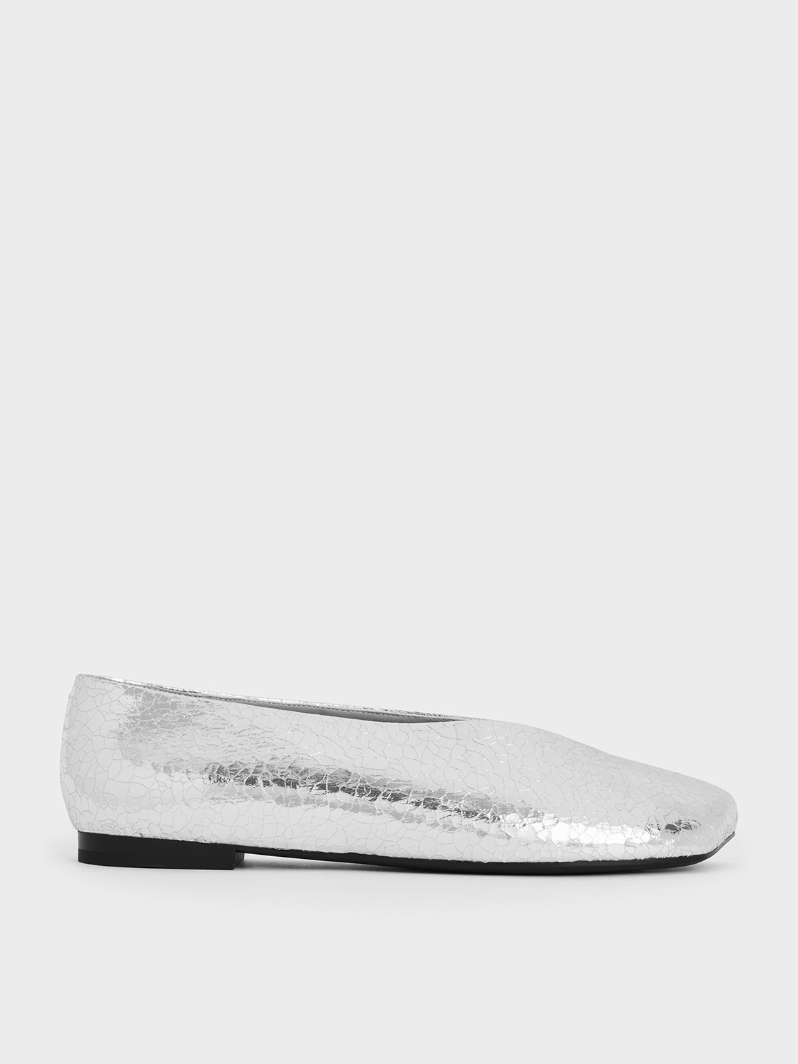 Charles & Keith - Metallic Crinkle-Effect Asymmetrical Square-Toe Ballet Flats