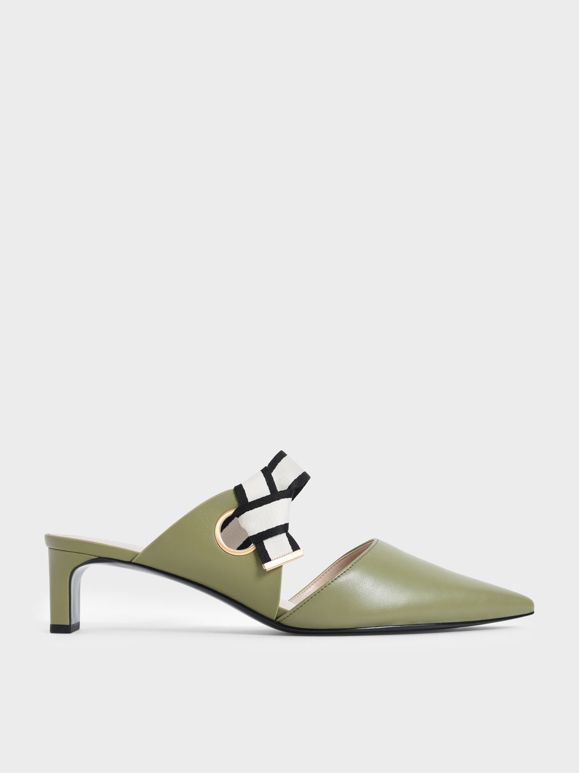 

Knotted Fabric Strap Pointed Mules, Olive