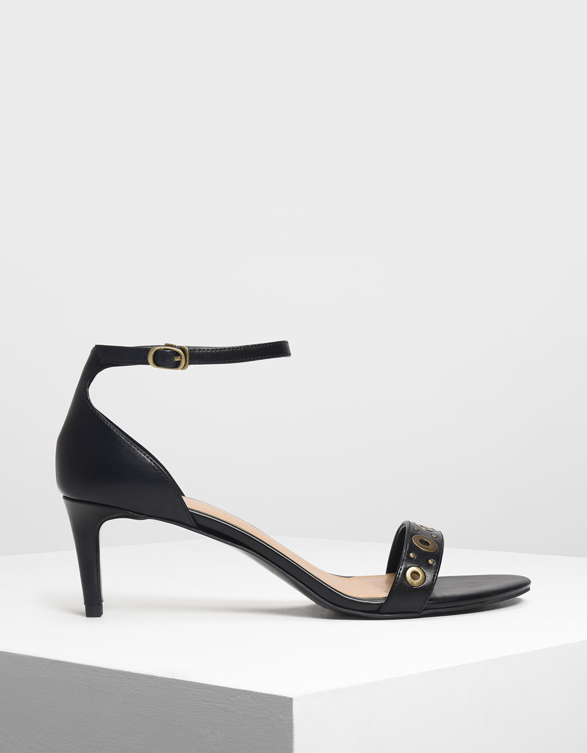 

Grommet Detail Heeled Sandals, Black