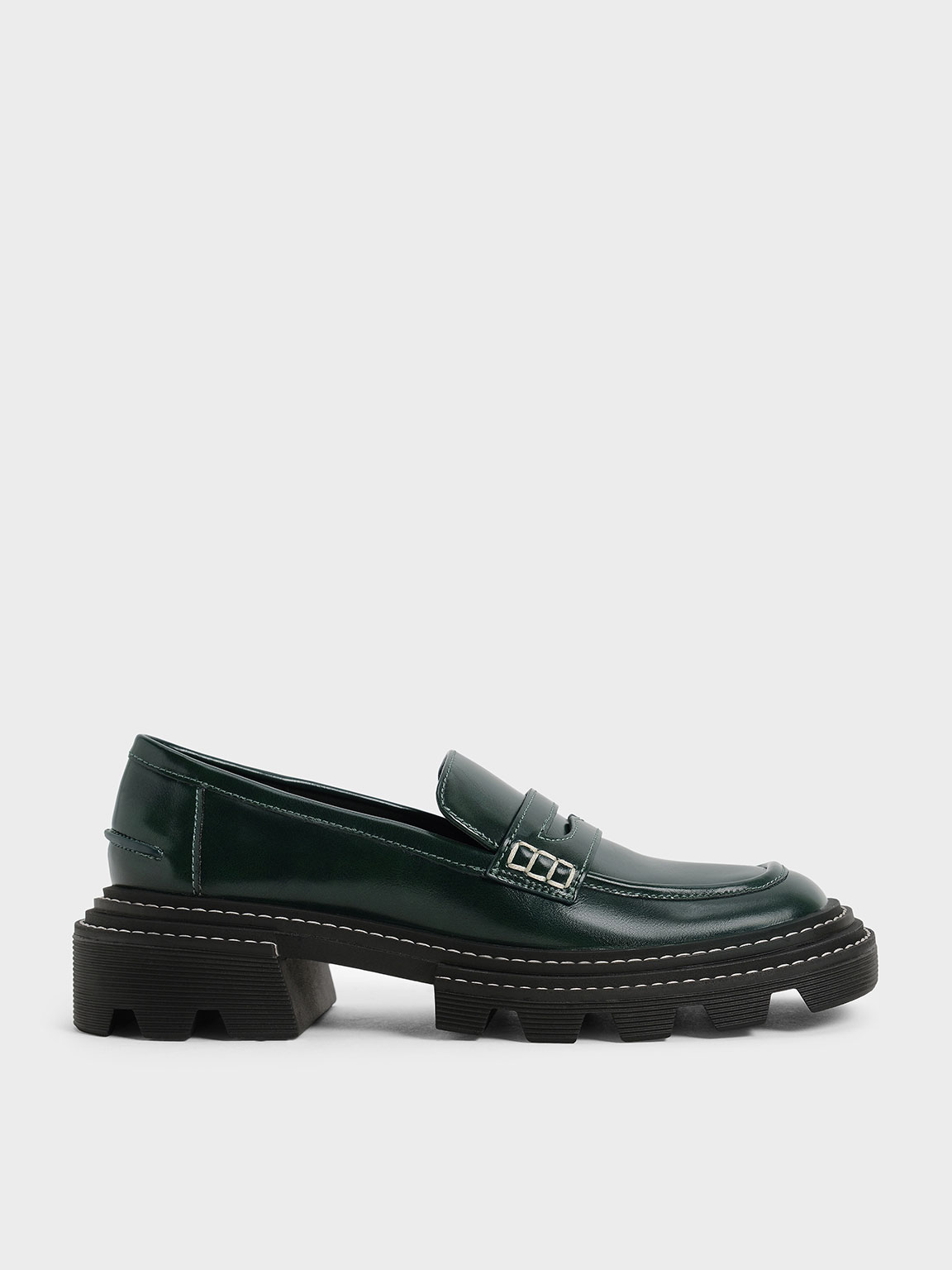 

Perline Chunky Penny Loafers, Dark green
