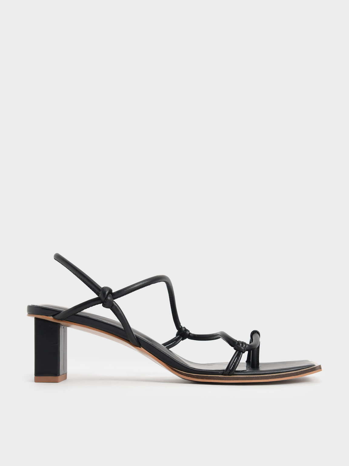 

Strappy Toe-Loop Heeled Sandals, Black