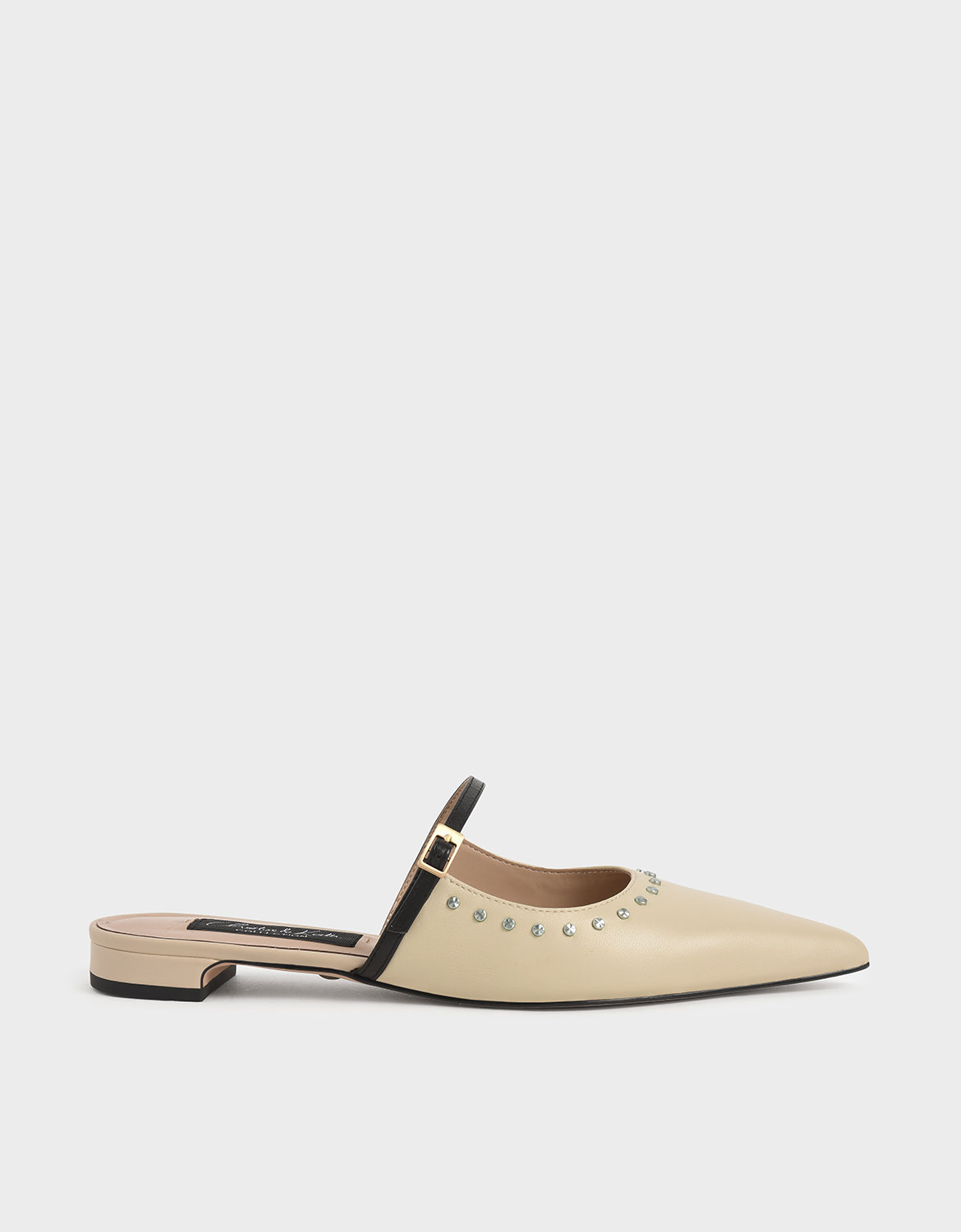 

Studded Leather Mules, Beige