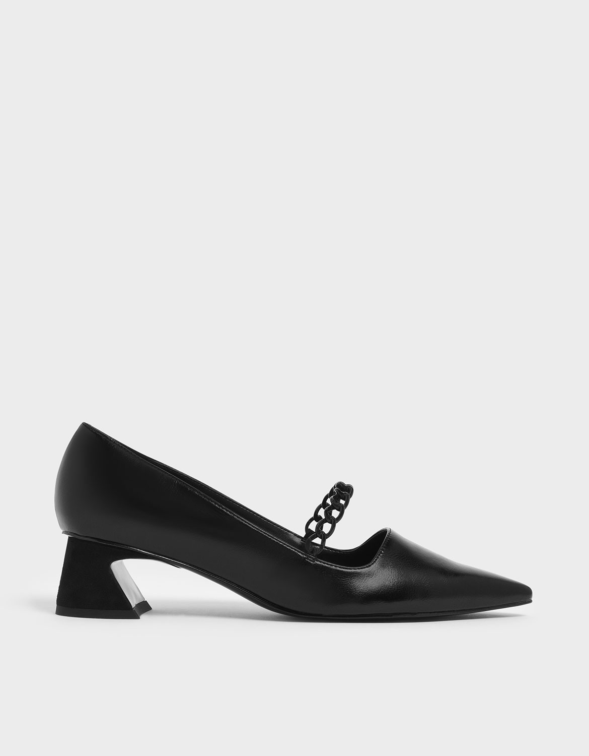 

Chain Strap Curved Block Heel Mary Jane Pumps, Black