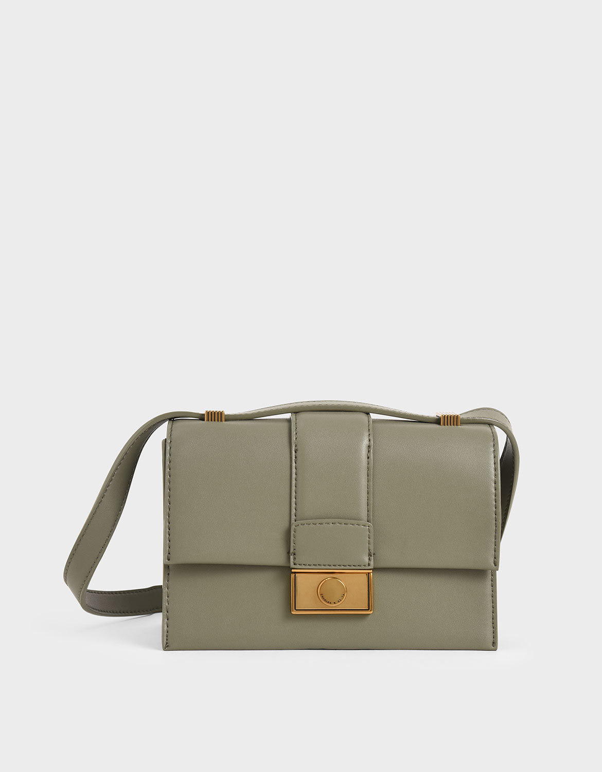 

Metallic Push-Lock Crossbody Bag, Sage green