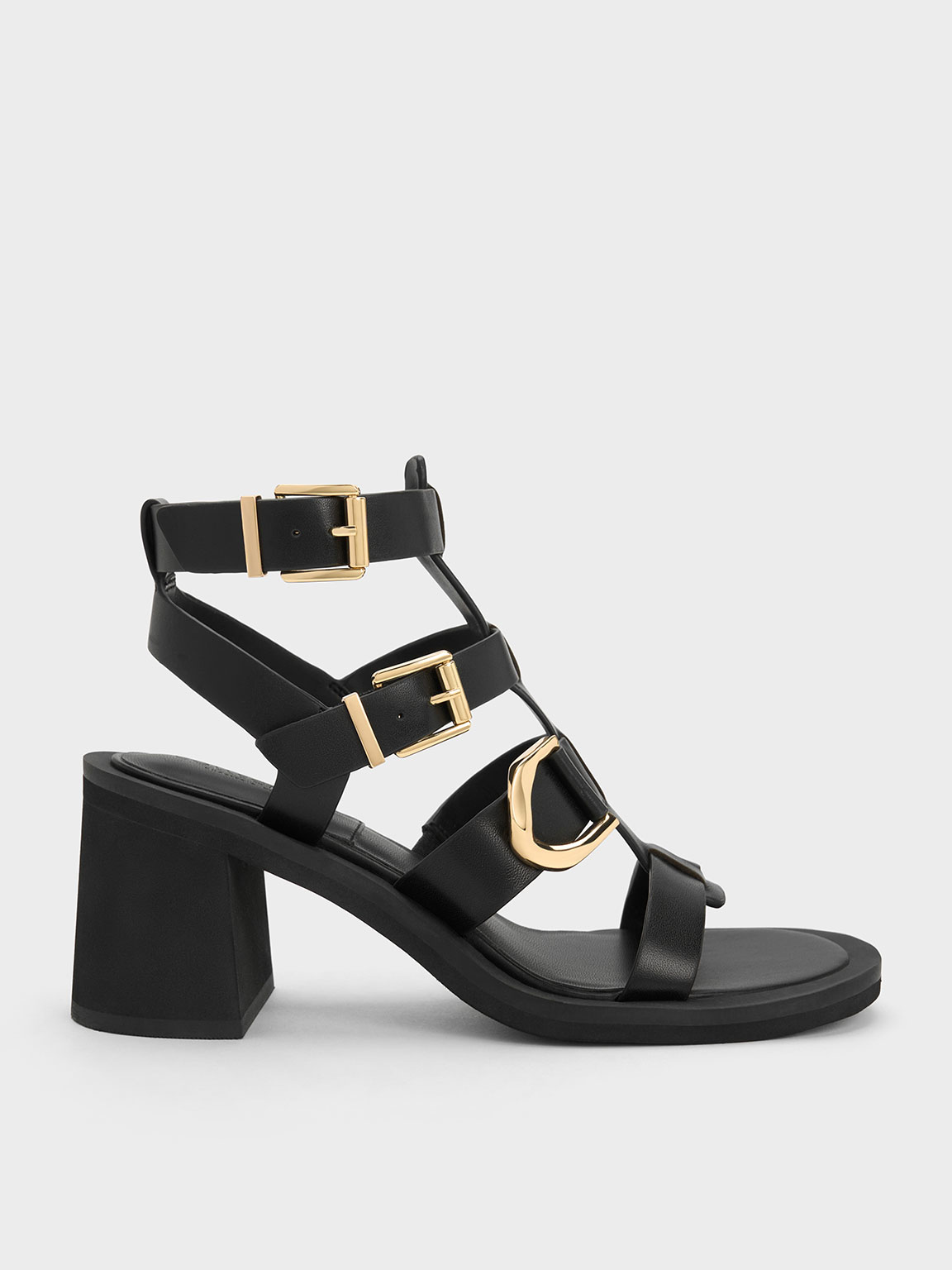 Charles & Keith Gabine Leather Gladiator Sandals In Black