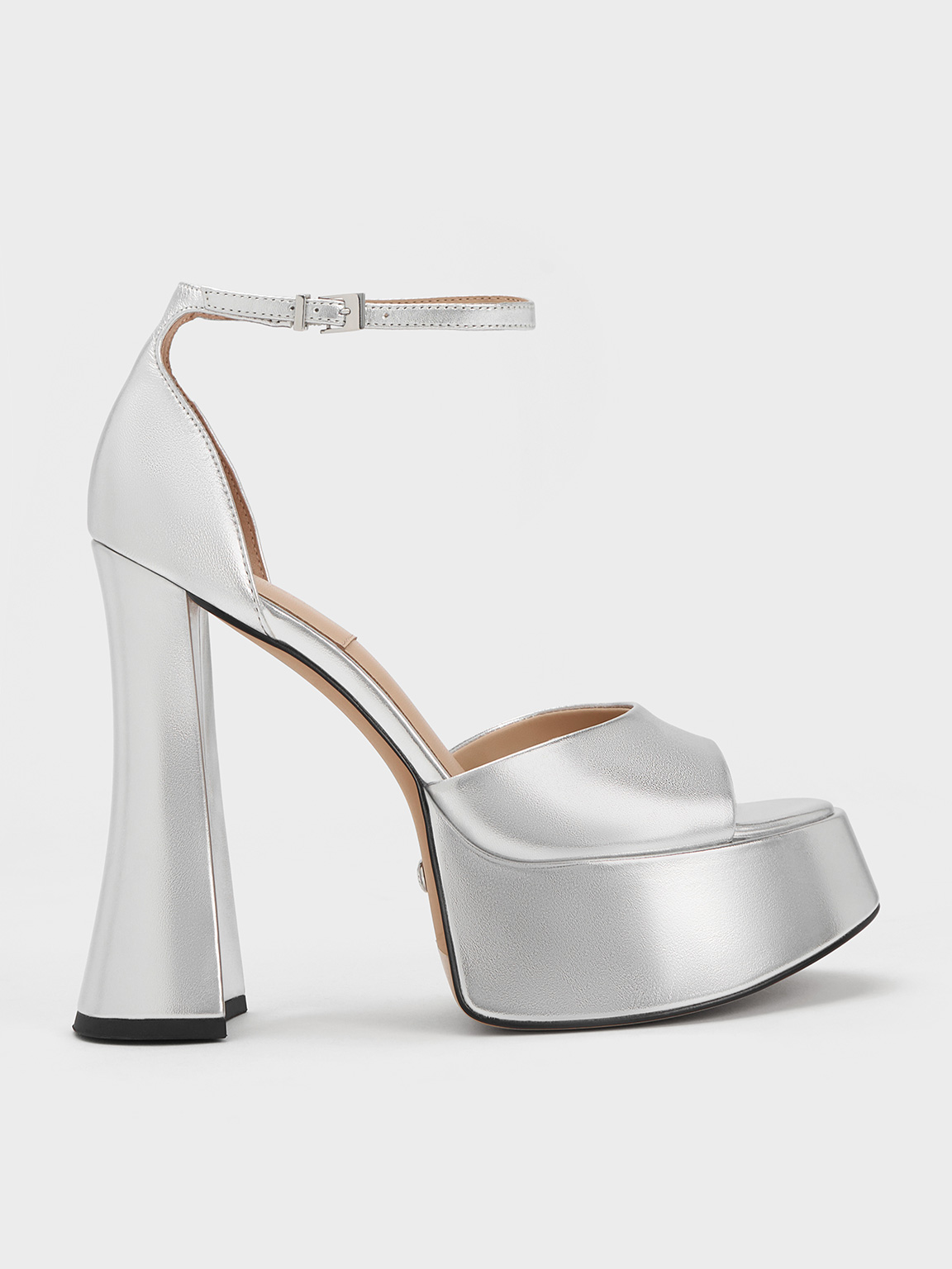 Charles & Keith Michelle Metallic Leather Platform Sandals In Silver