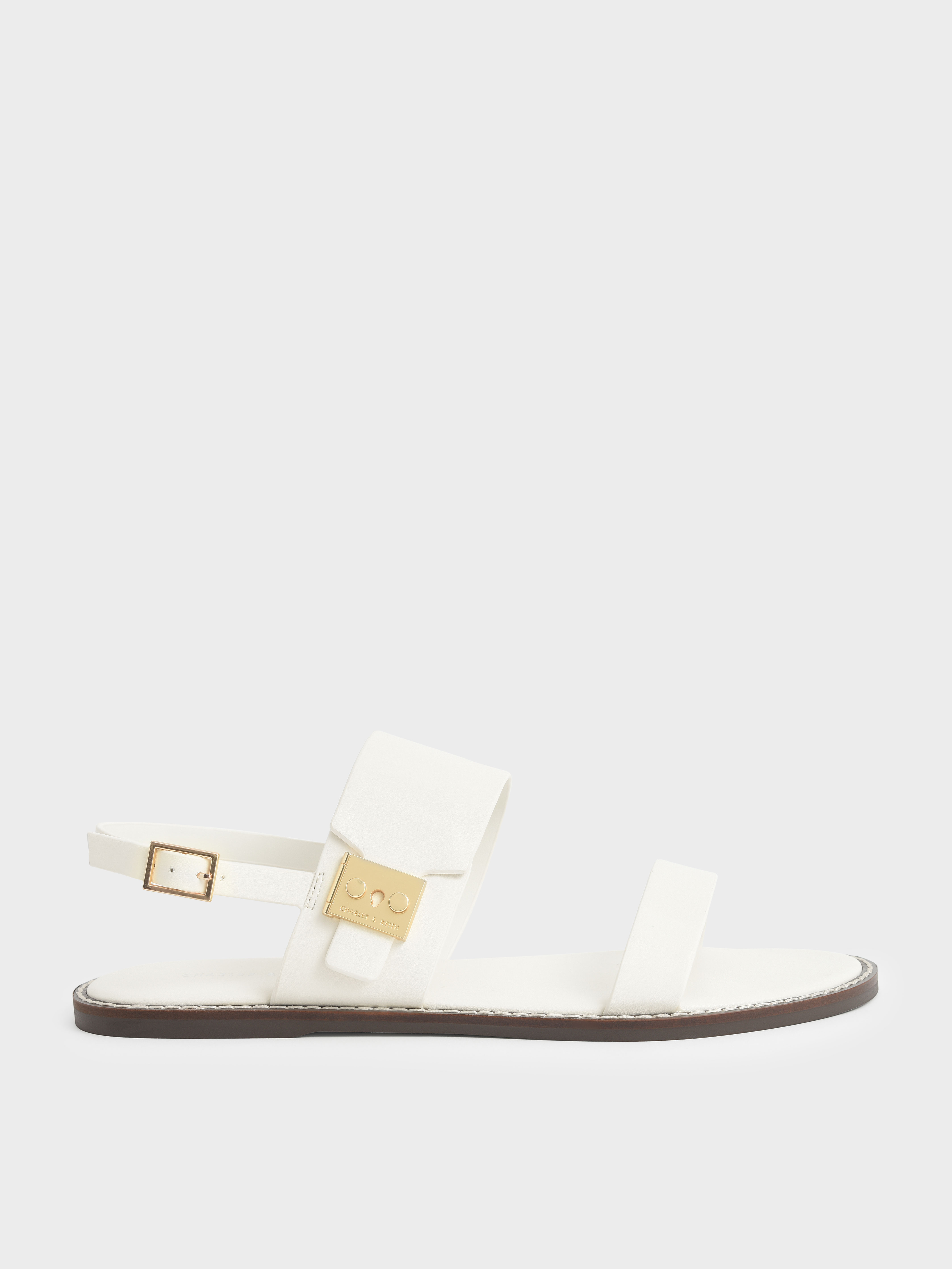 

Metallic Buckle Sandals, Cream