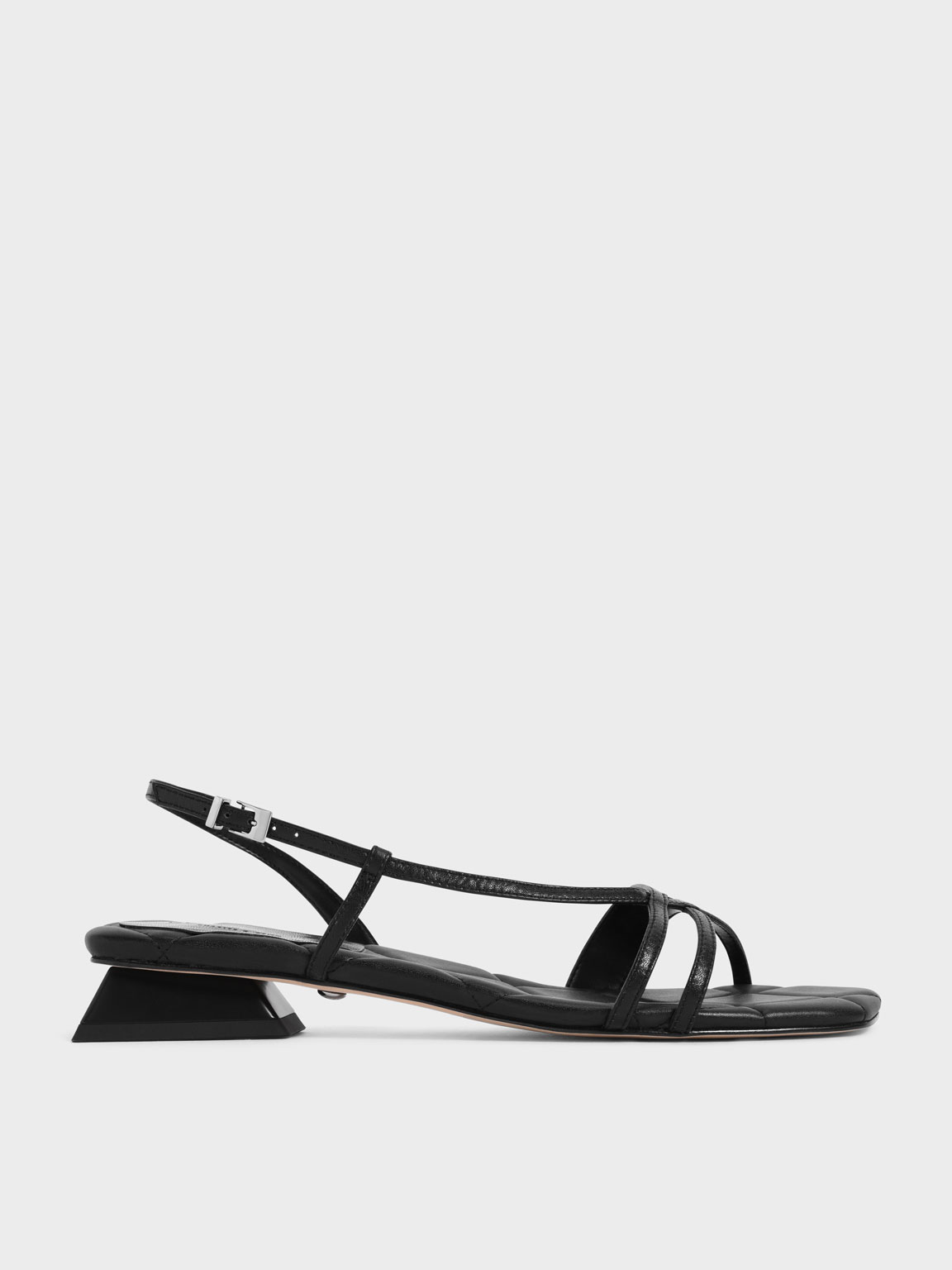 

Leather Trapeze Heel Slingback Sandals, Black