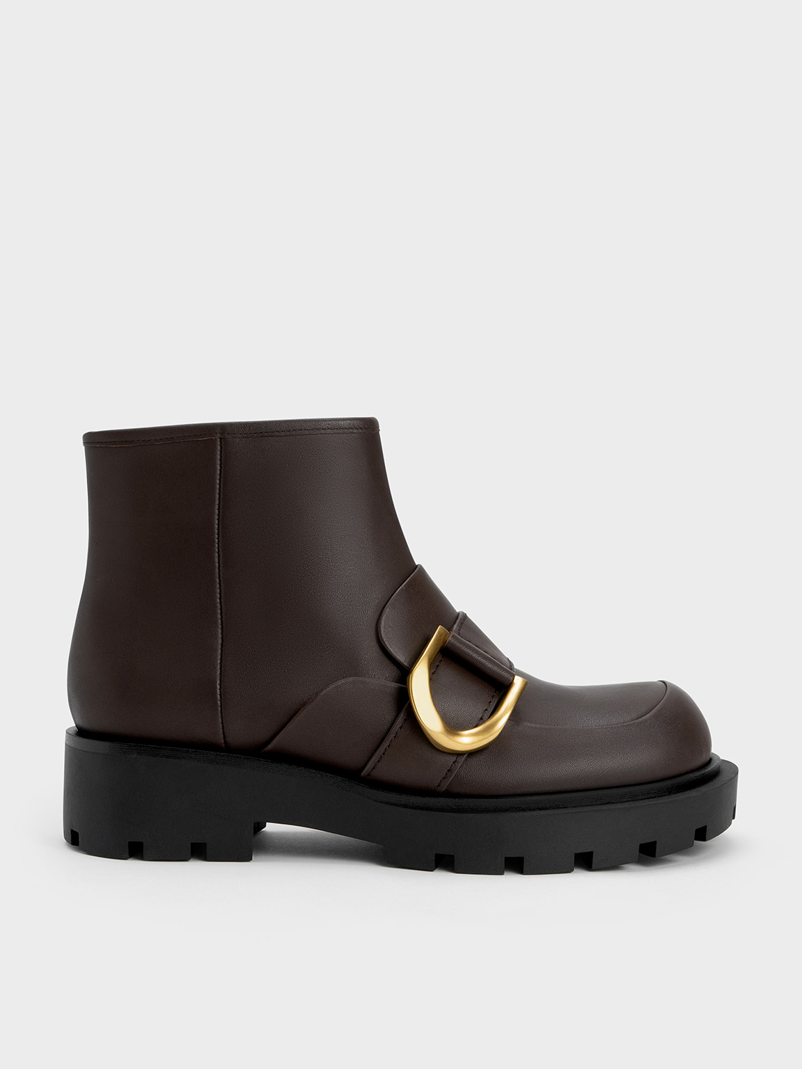 Charles & Keith Gabine Loafer Ankle Boots In Dark Brown