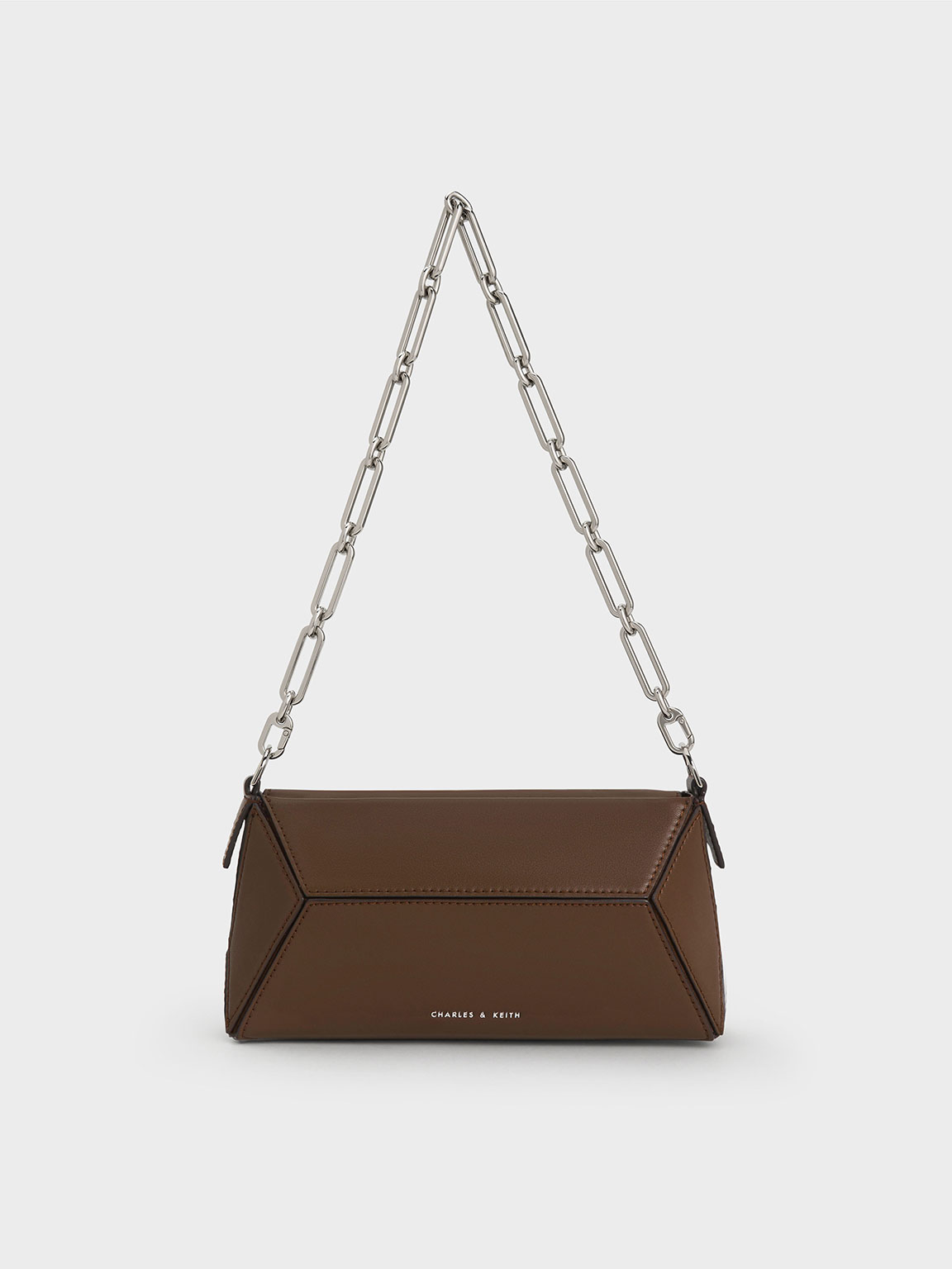 Dark Brown Nasrin Geometric Chain-Handle Shoulder Bag - CHARLES 