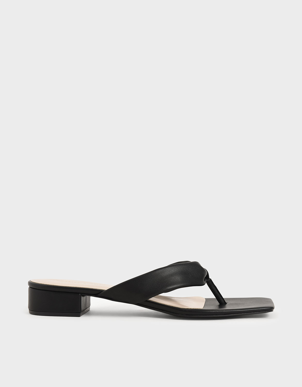 

Puffy Strap Thong Sandals, Black