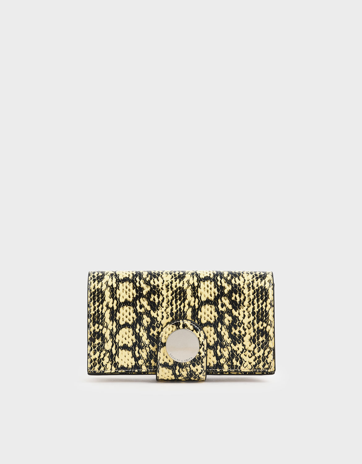 

Mini Snake Print Chrome Button Wallet, Yellow