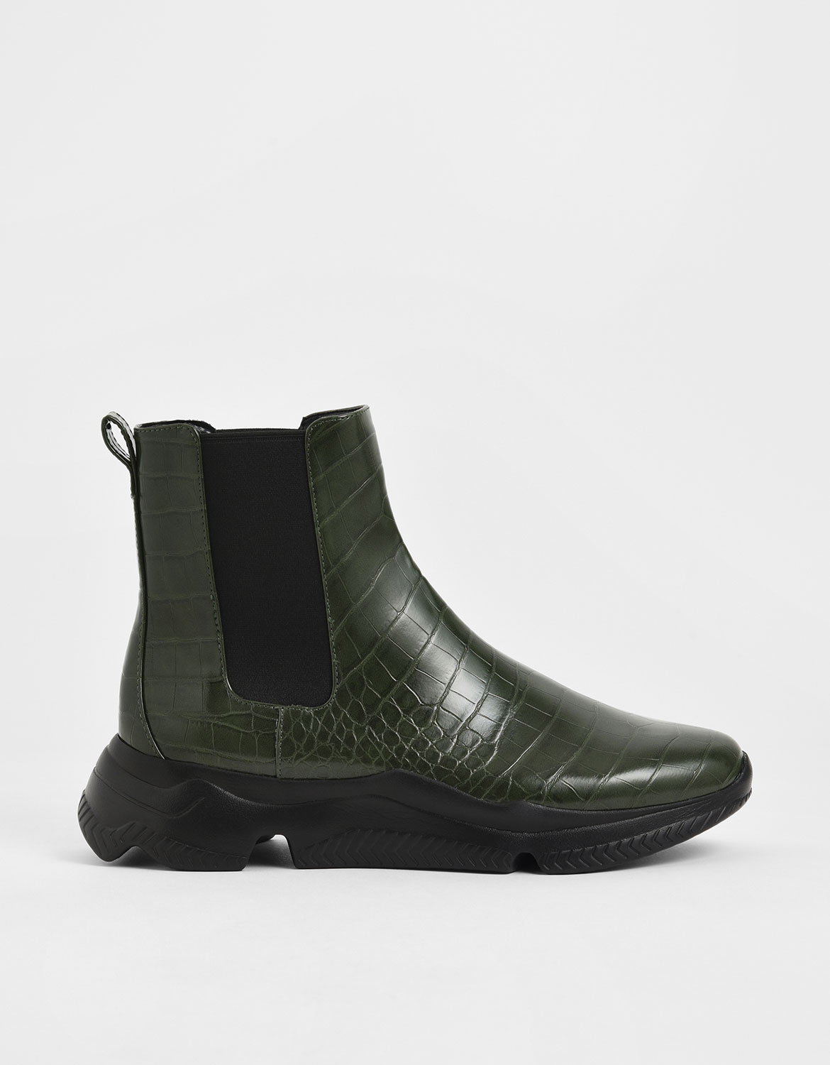 

Croc-Effect Chunky Sole Chelsea Boots, Green