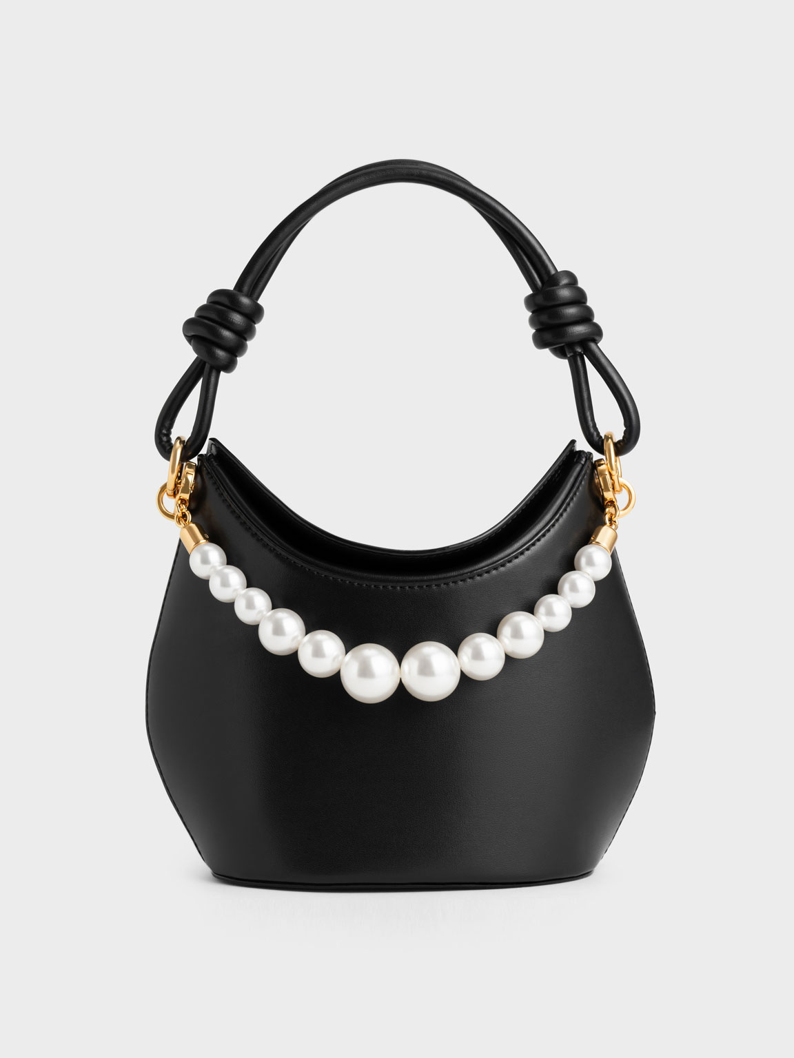 Black Bead-Embellished Knotted Handle Bag | CHARLES &amp; KEITH UK