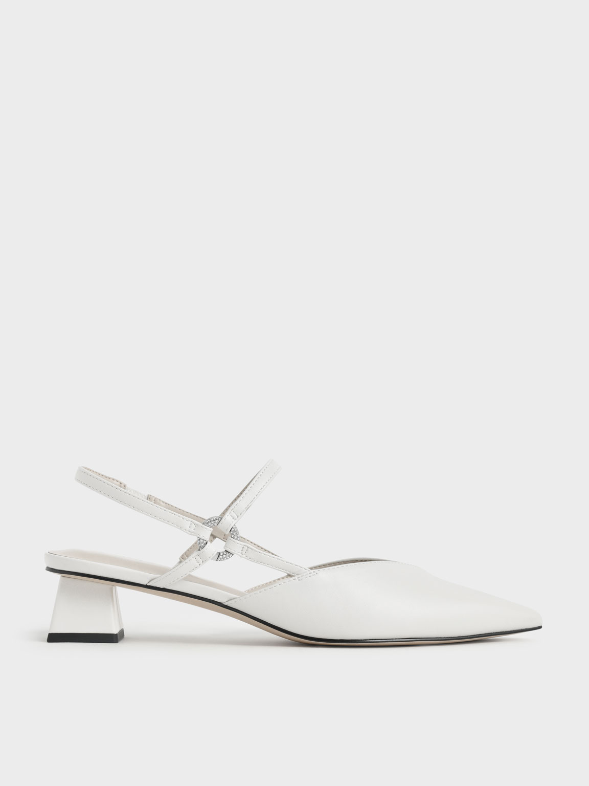 

Embellished Ankle Strap Pointed Pumps, Chalk