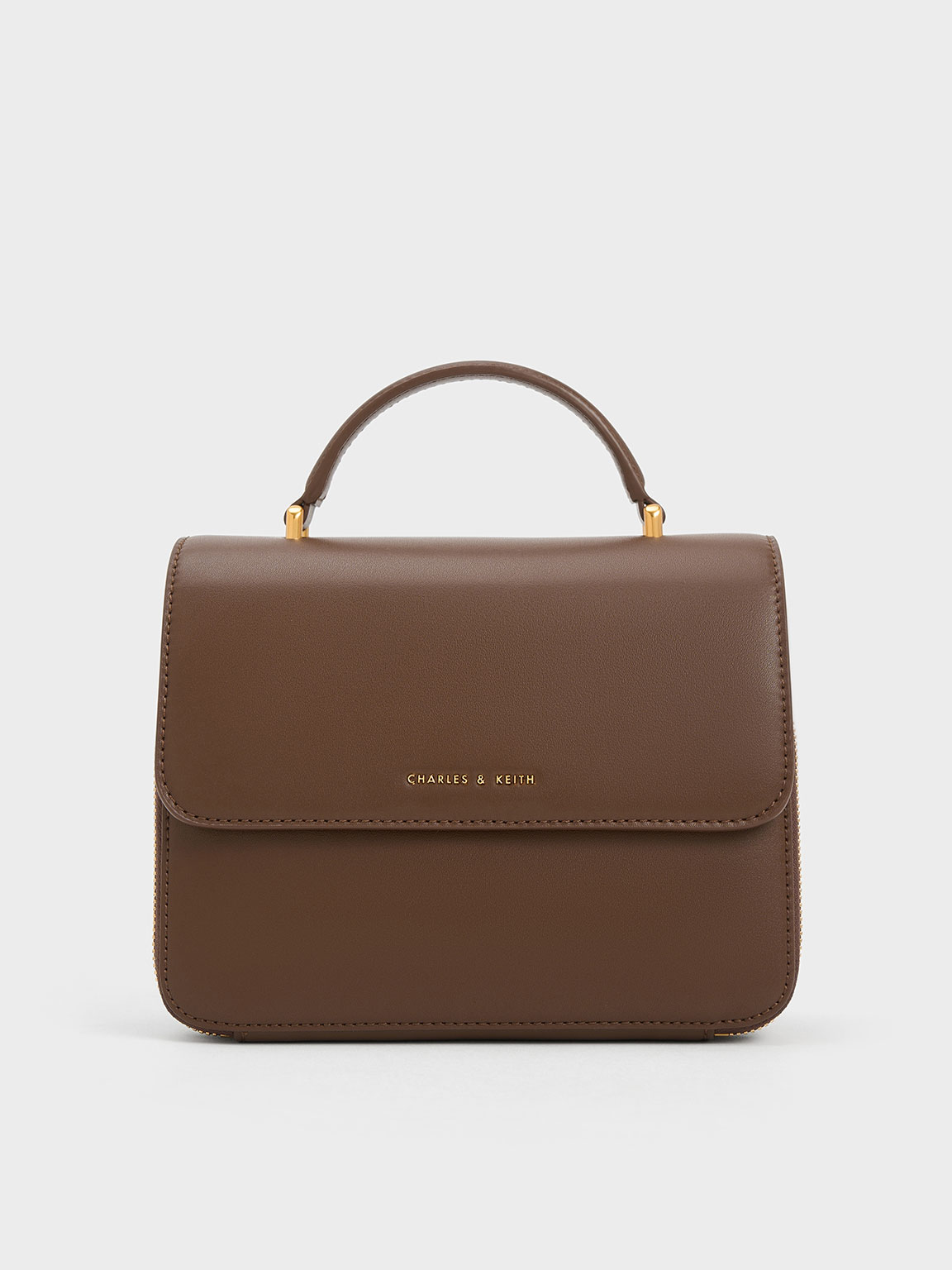 Dark Brown Front Flap Top Handle Bag CHARLES KEITH UK