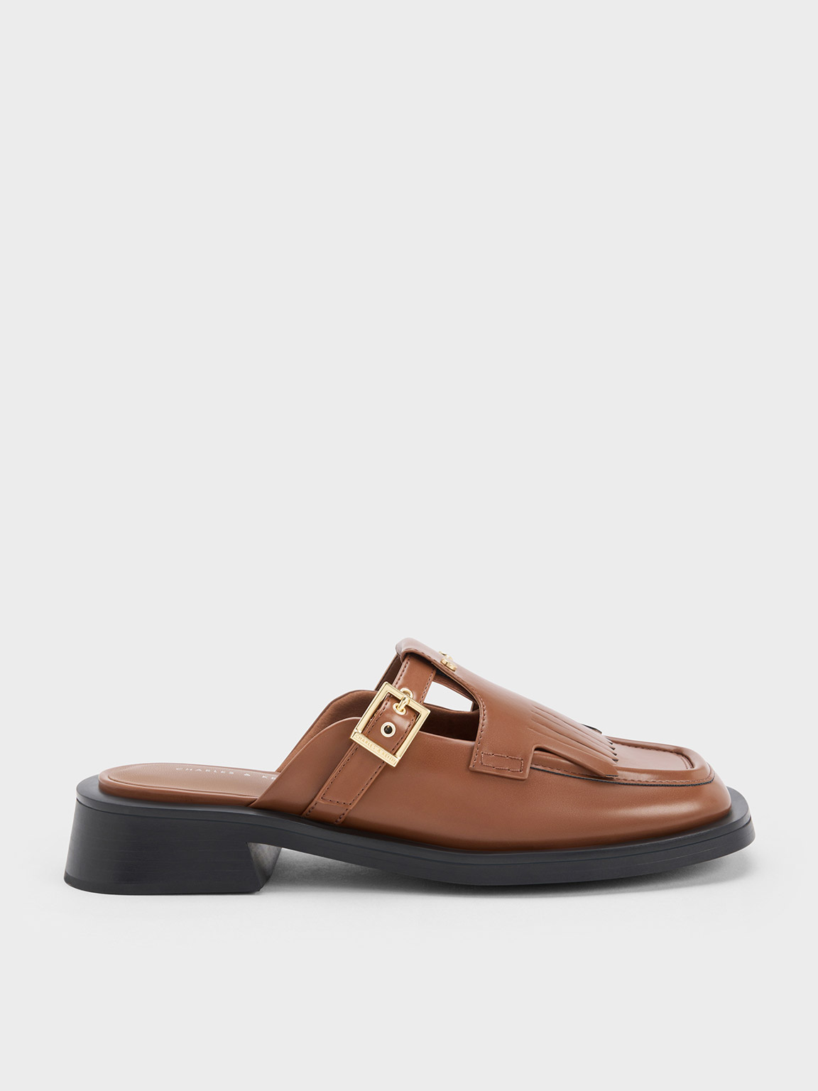 Charles & Keith Studded Cut-out Fringe Mules In Brown