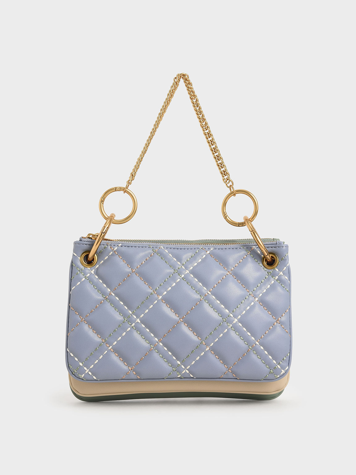 

Quilted Metallic Handle Crossbody Bag, Light blue
